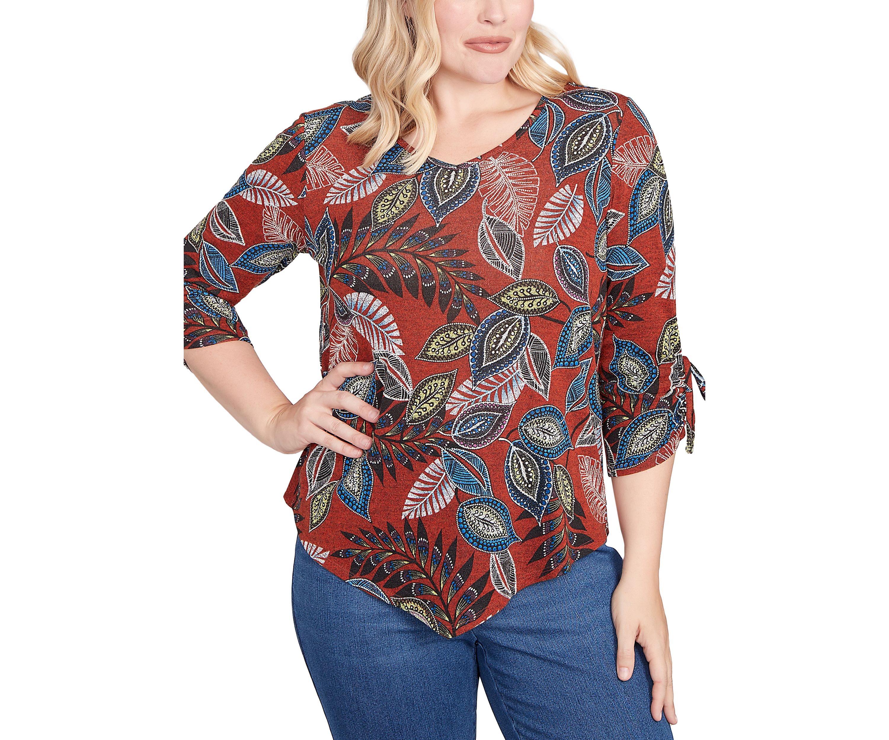 Womens  Sunset Canyon Batik Leaves Melange Top