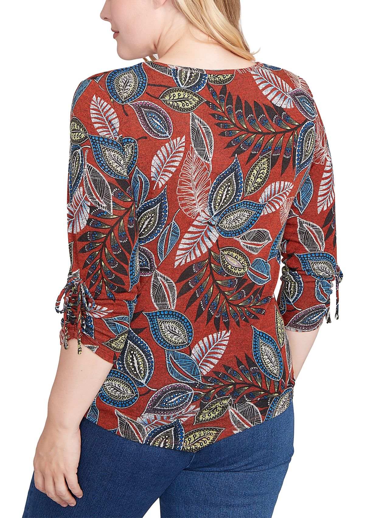 Womens  Sunset Canyon Batik Leaves Melange Top