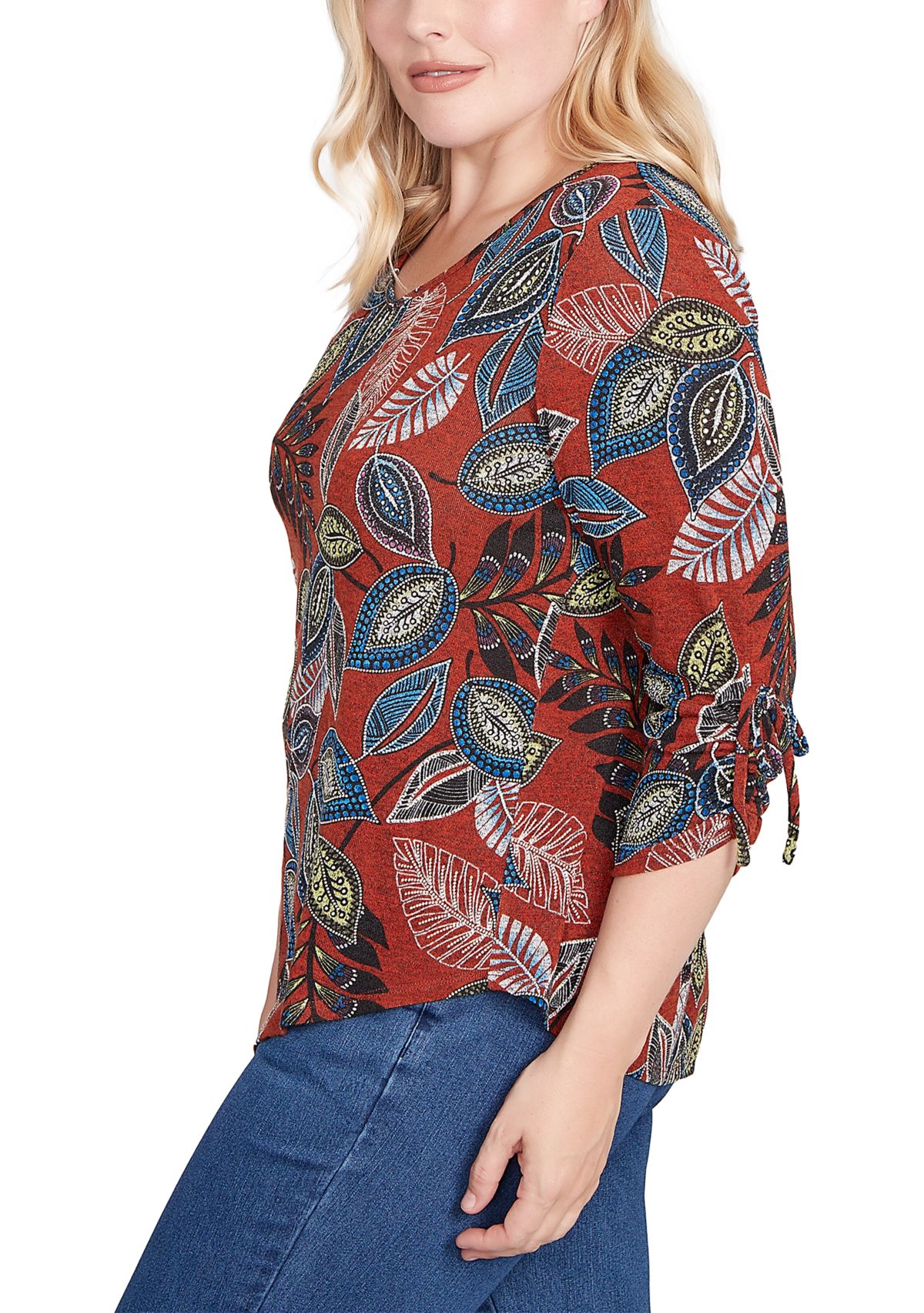 Womens  Sunset Canyon Batik Leaves Melange Top