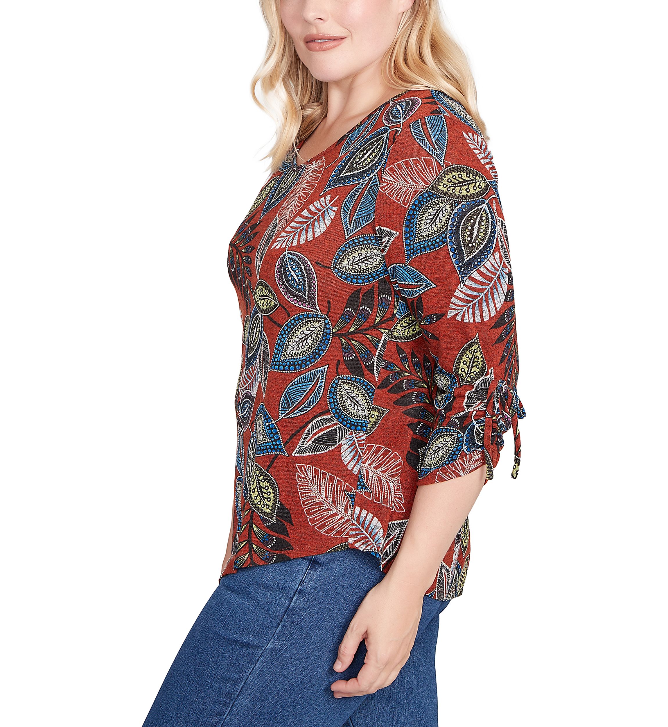 Womens  Sunset Canyon Batik Leaves Melange Top