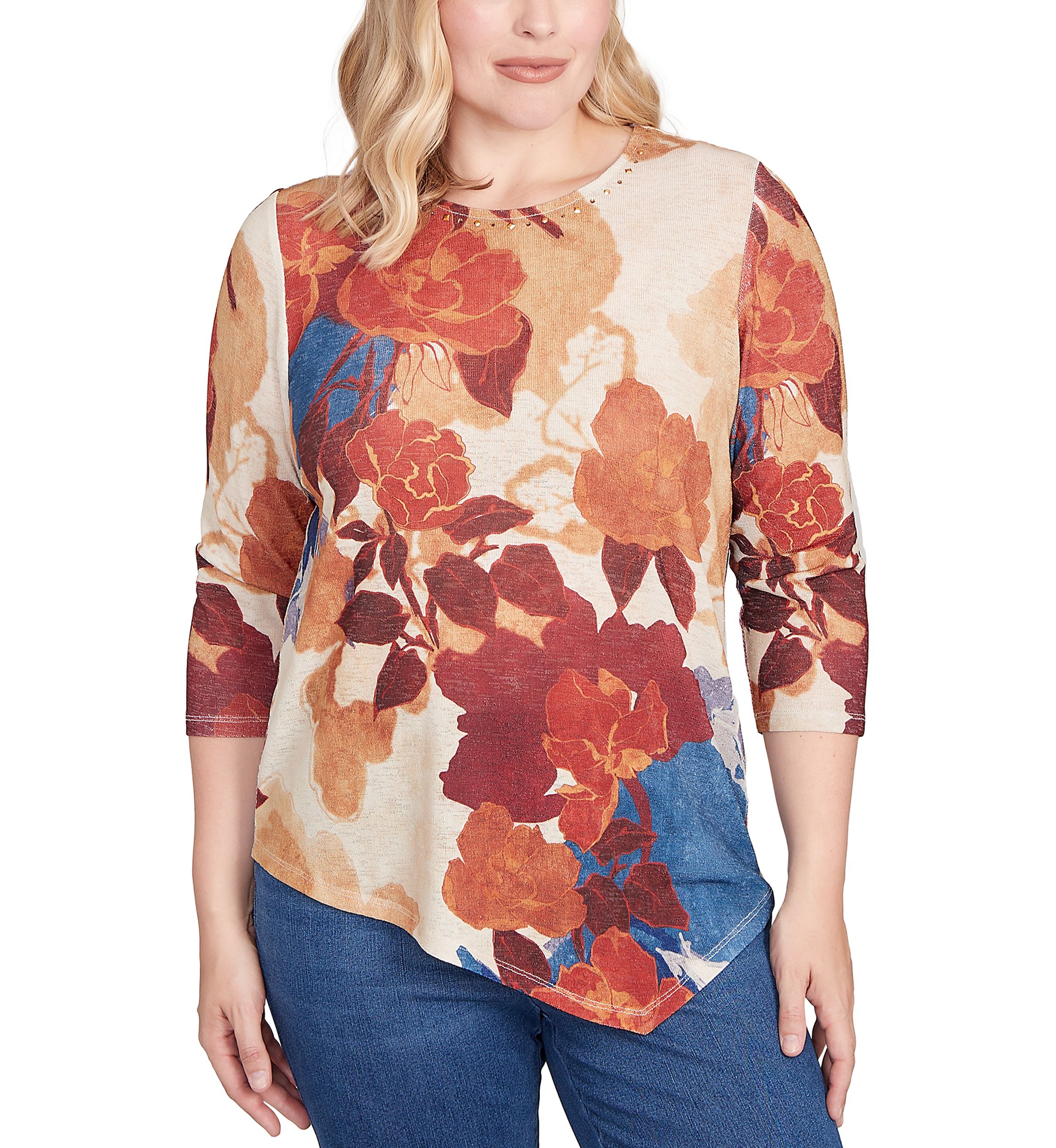 Womens Sunset Canyon Drama Abstract Floral Top 