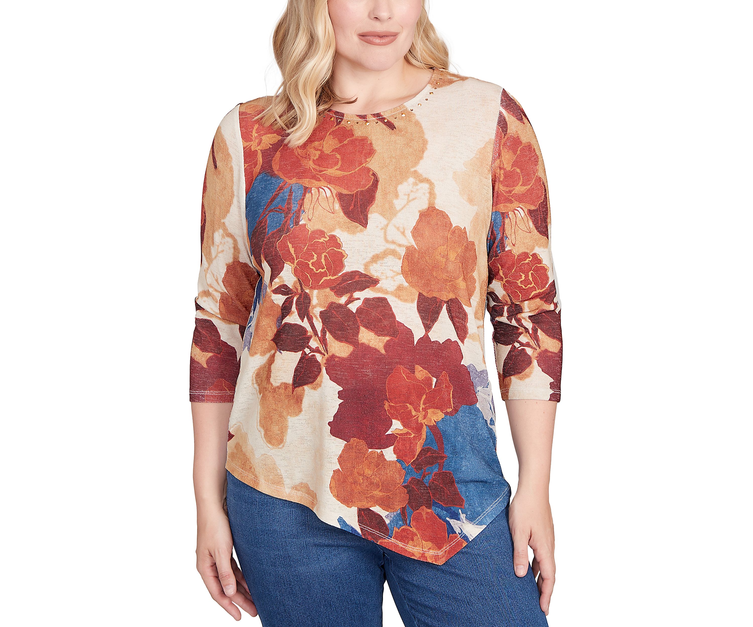Womens Sunset Canyon Drama Abstract Floral Top 