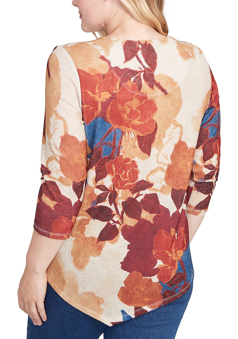 Womens Sunset Canyon Drama Abstract Floral Top 