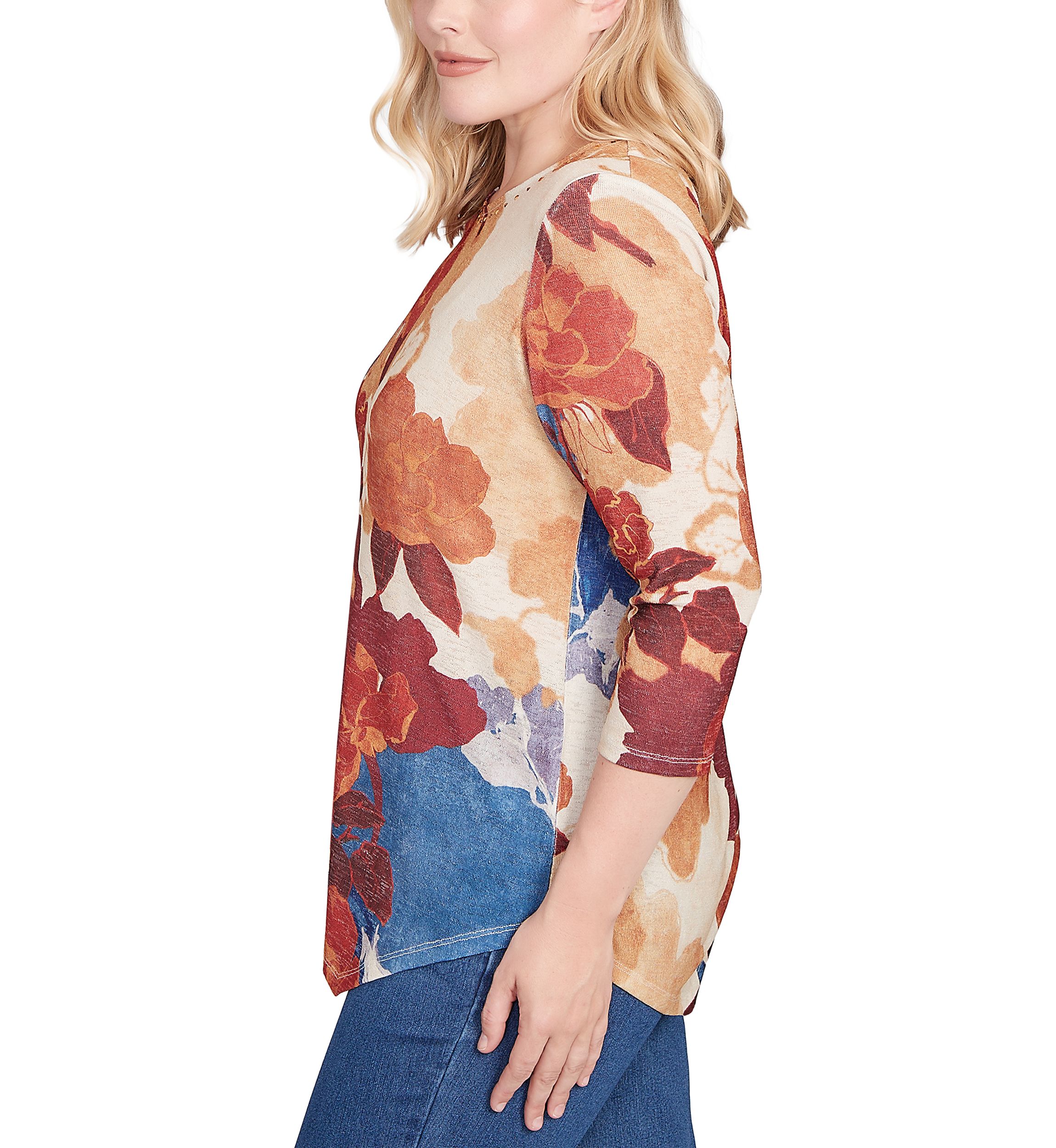 Womens Sunset Canyon Drama Abstract Floral Top 