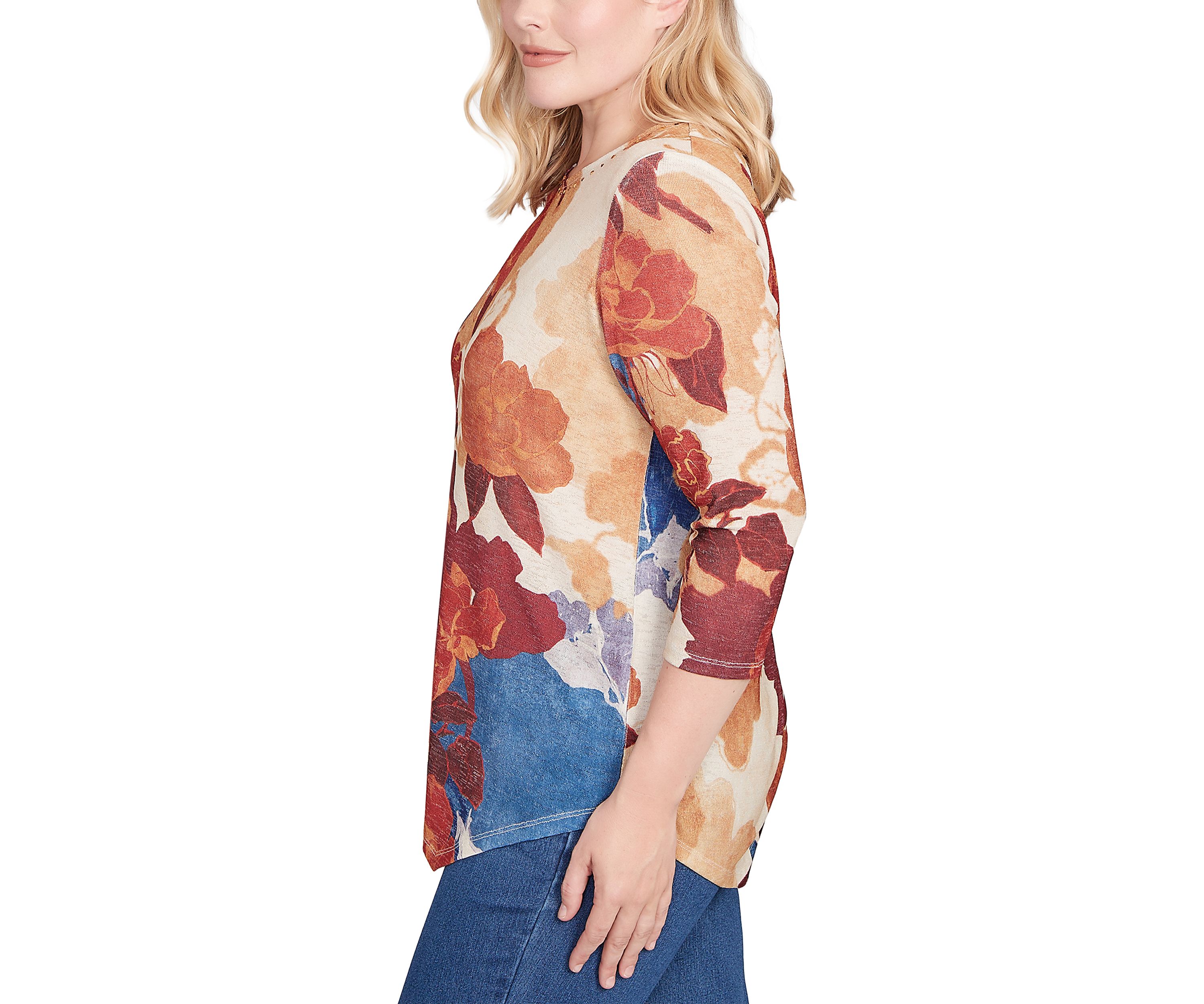 Womens Sunset Canyon Drama Abstract Floral Top 