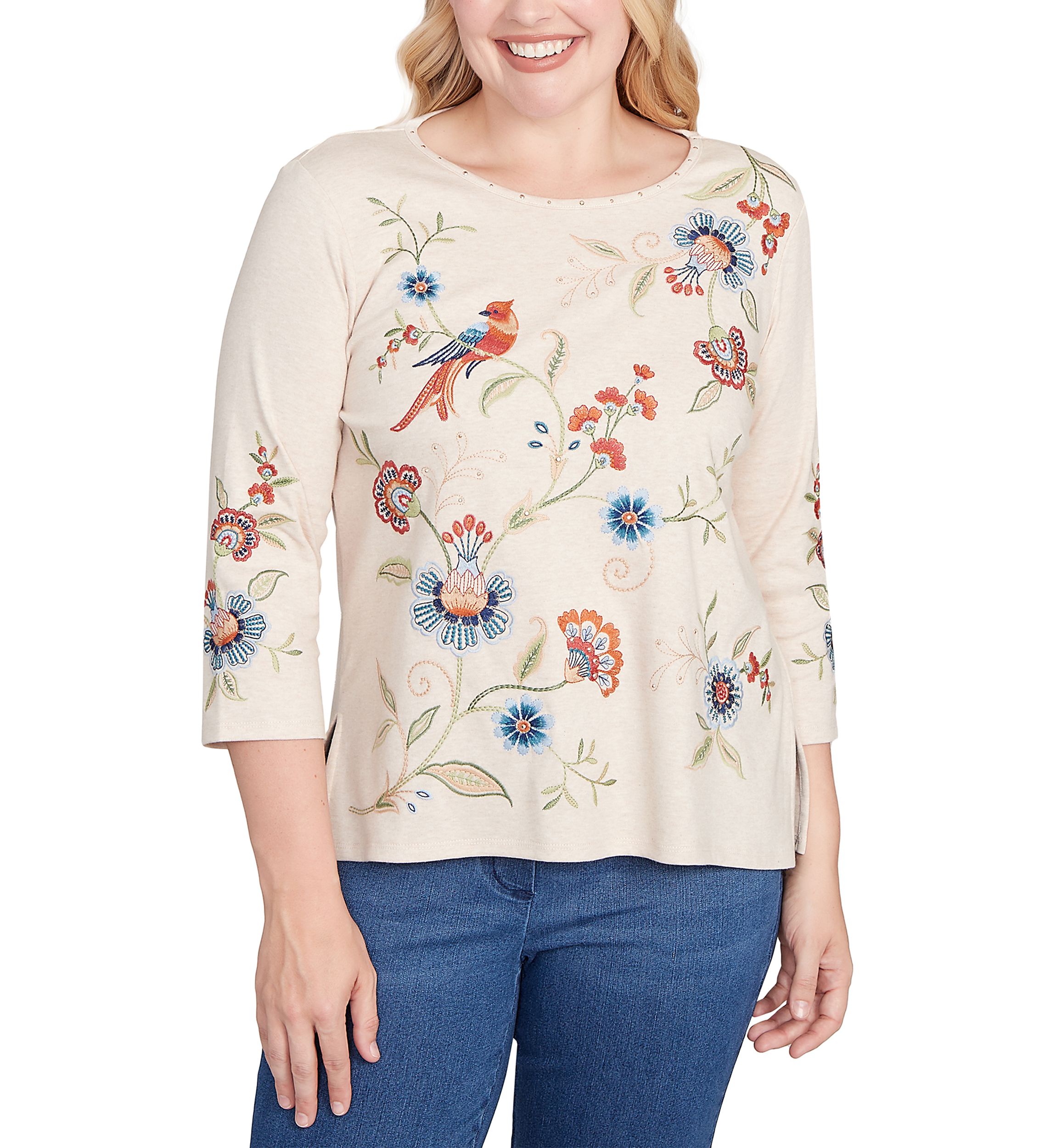 Womens Sunset Canyon Allover Floral Embroidery Top