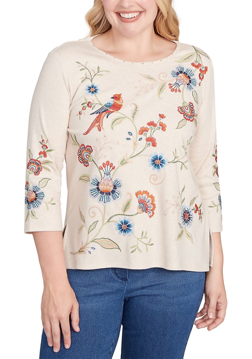 Womens Sunset Canyon Allover Floral Embroidery Top