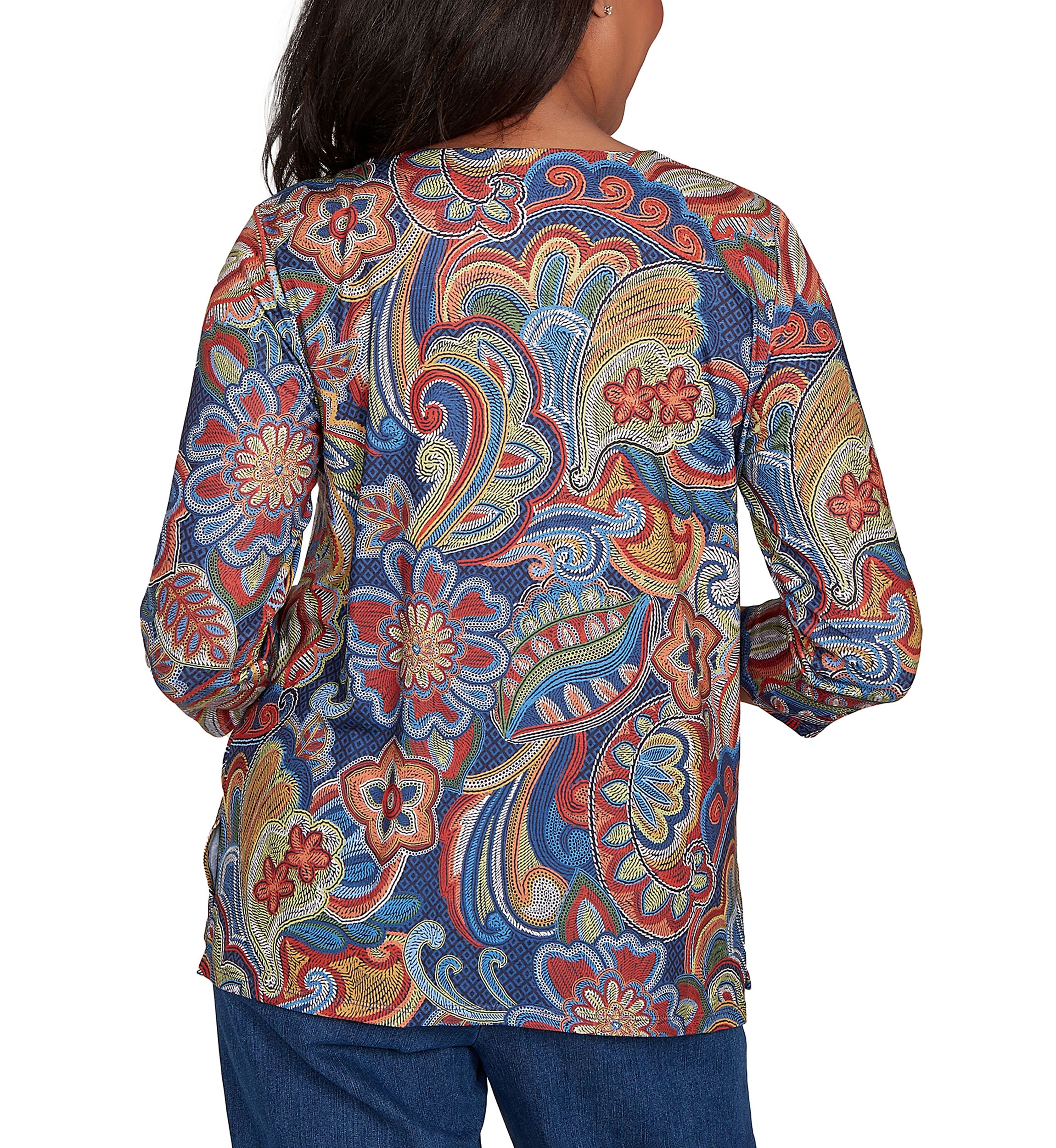 Womens Sunset Canyon Stitched Floral Batik Top