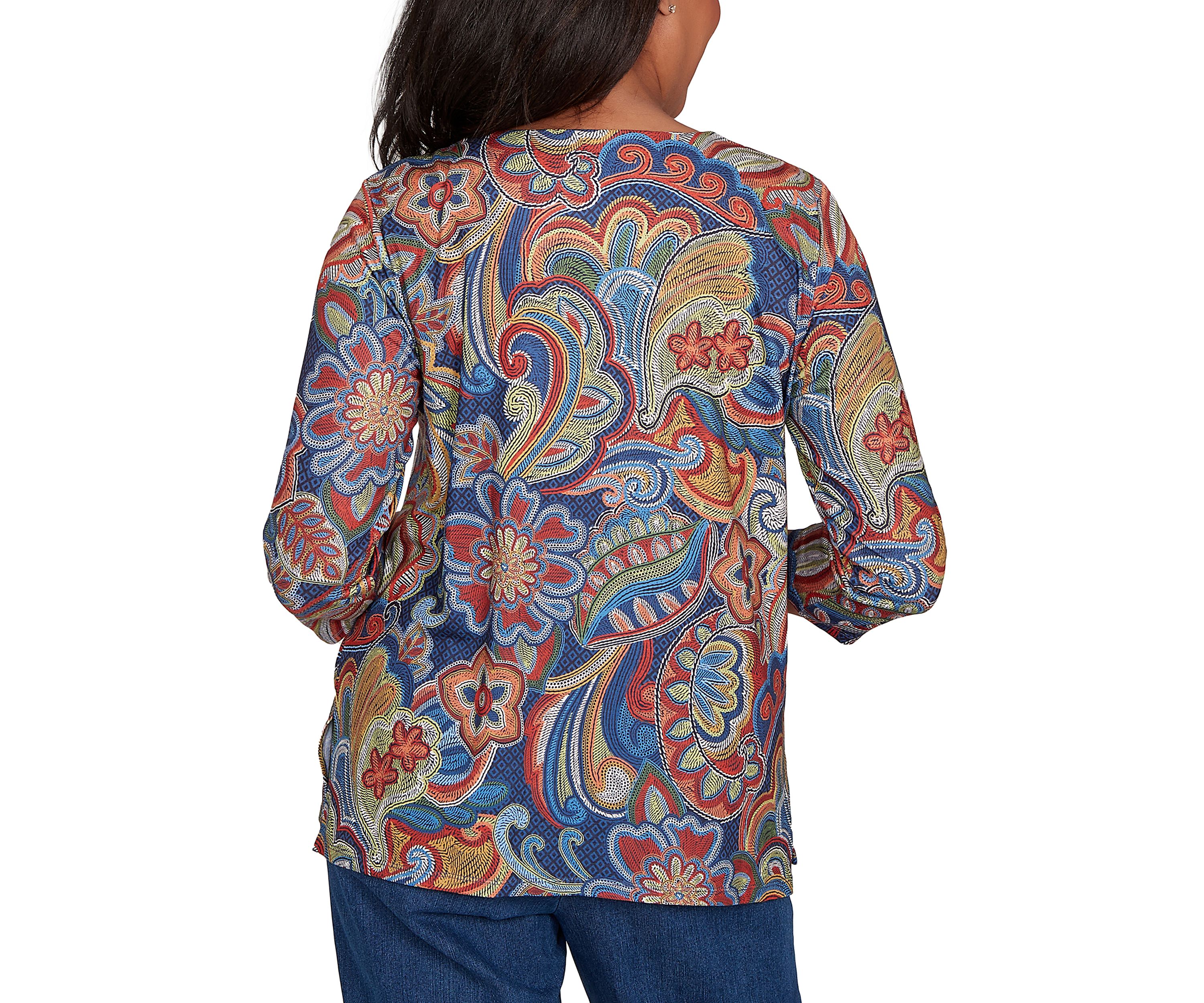 Womens Sunset Canyon Stitched Floral Batik Top