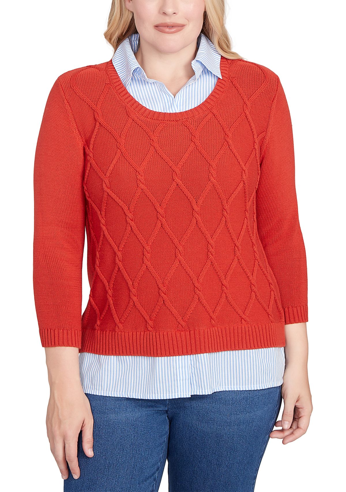 Womens Sunset Canyon Cable Stitch with Stripe Woven Trim