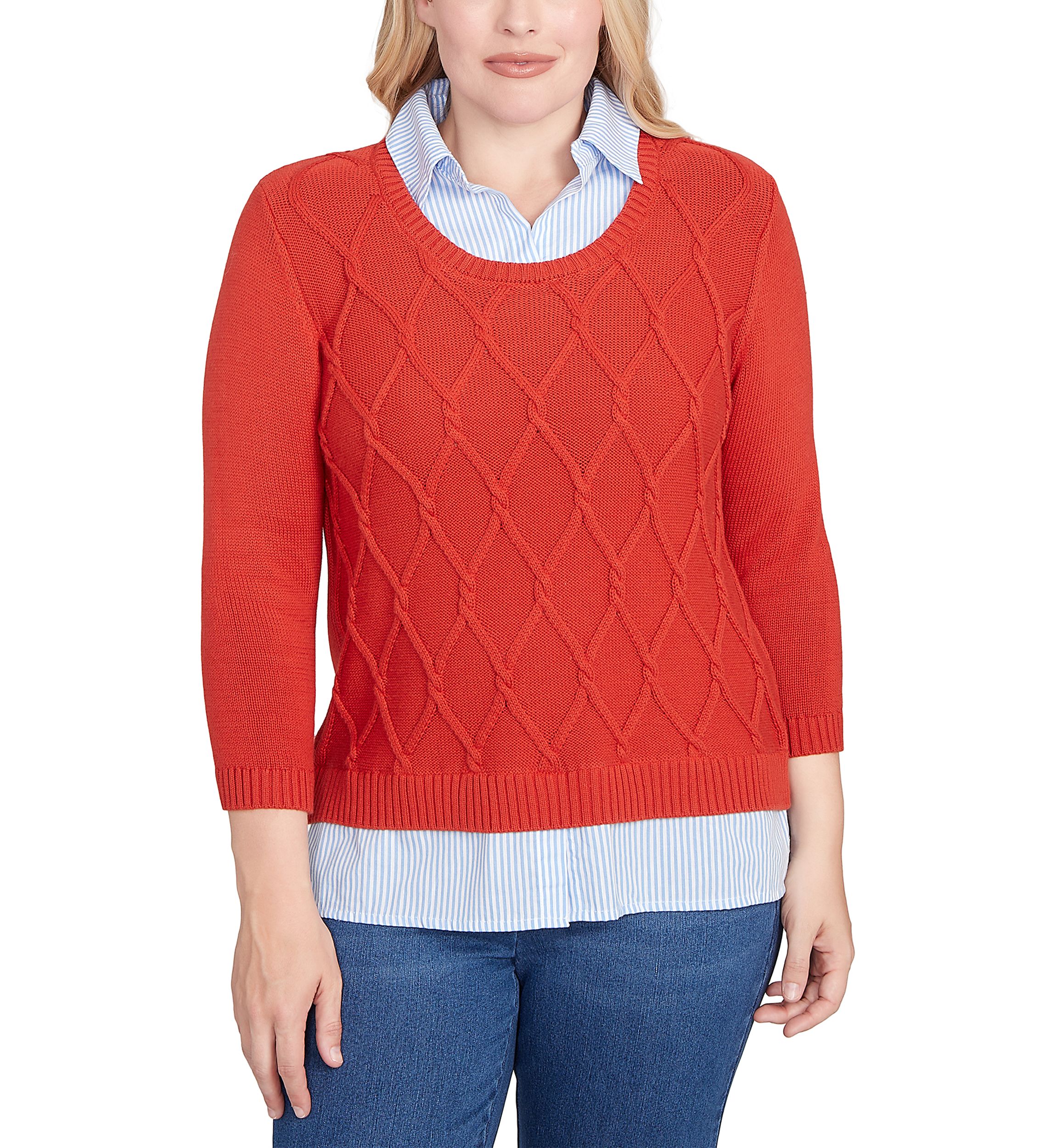 Womens Sunset Canyon Cable Stitch with Stripe Woven Trim