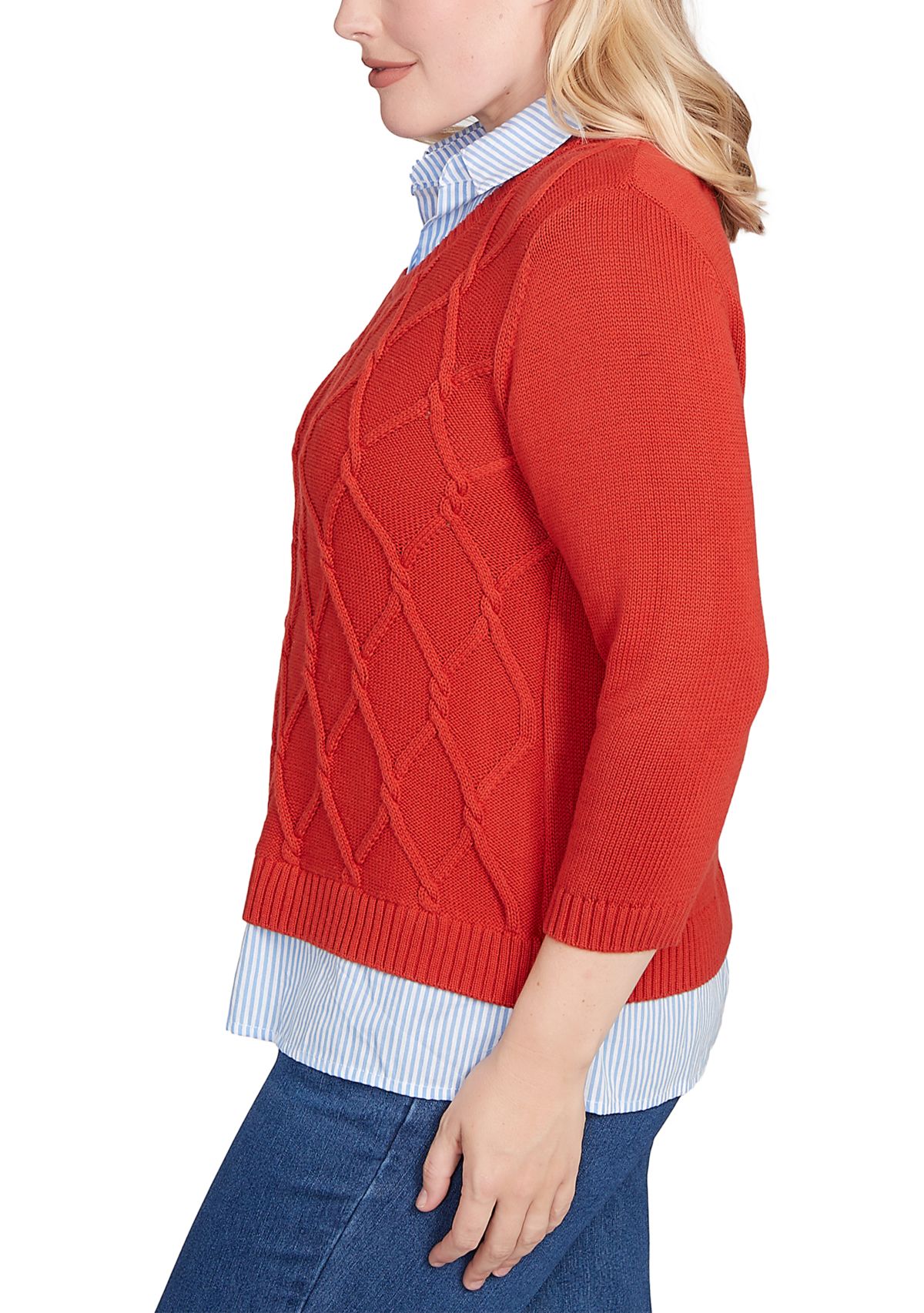 Womens Sunset Canyon Cable Stitch with Stripe Woven Trim