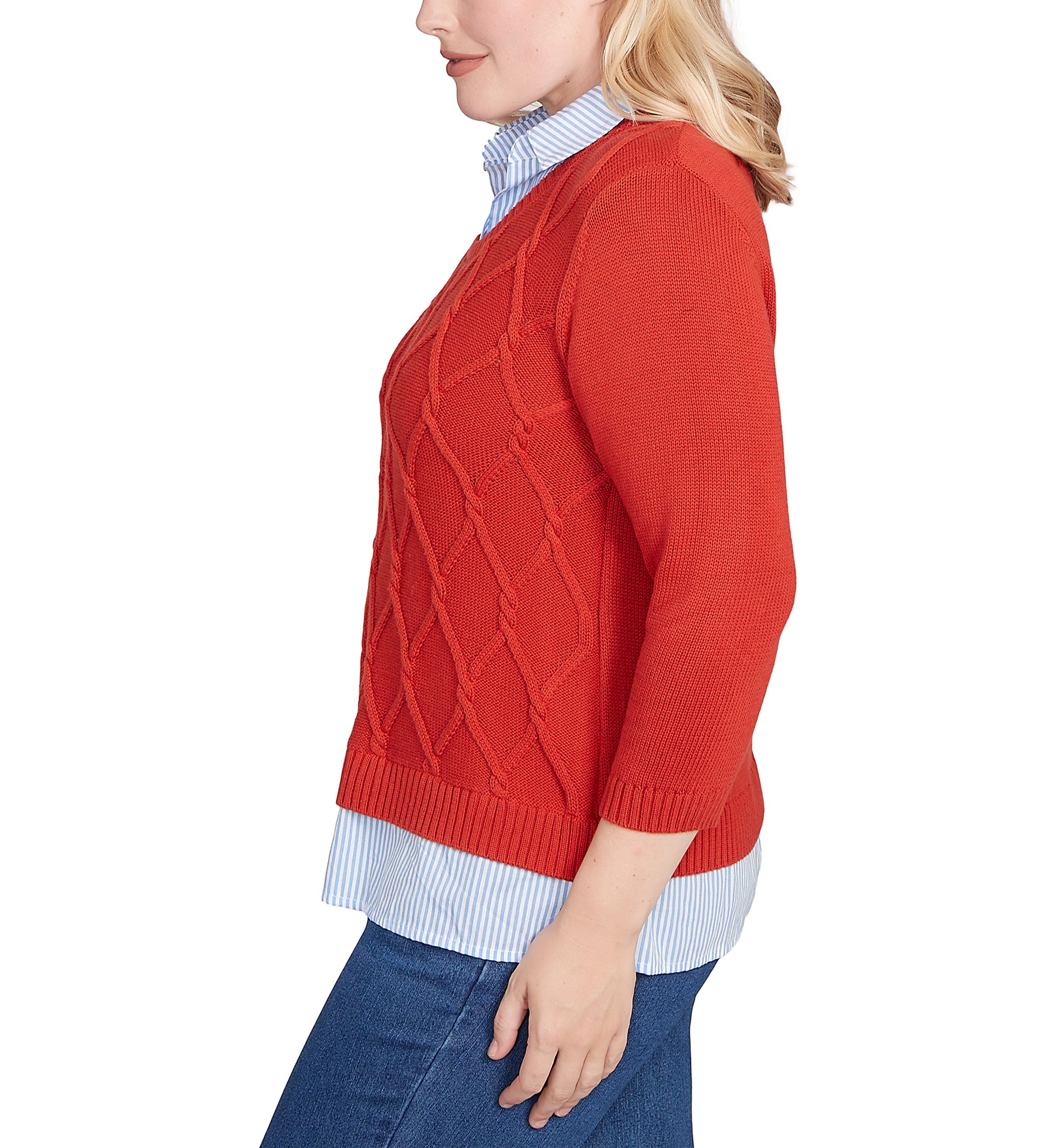 Womens Sunset Canyon Cable Stitch with Stripe Woven Trim
