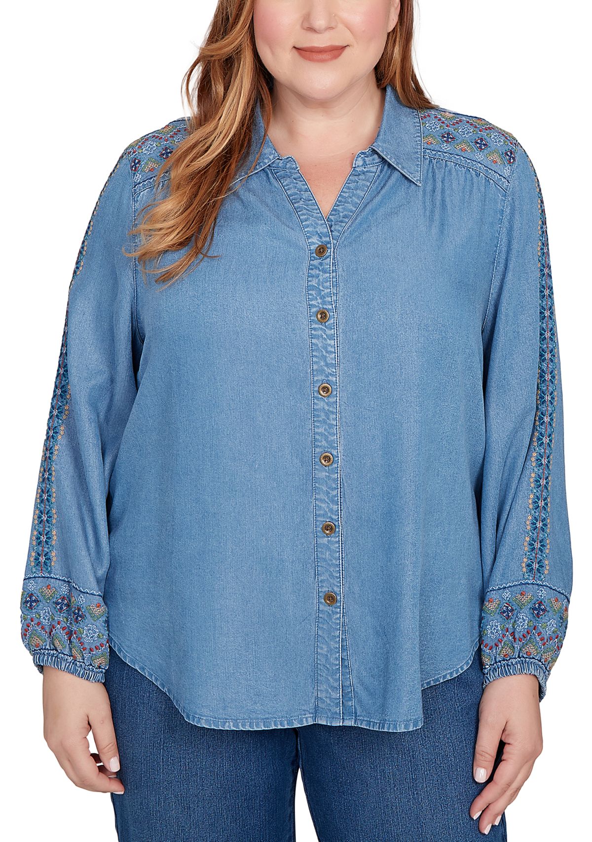 Plus Size Sunset Canyon Embroidered Tencel Shirt