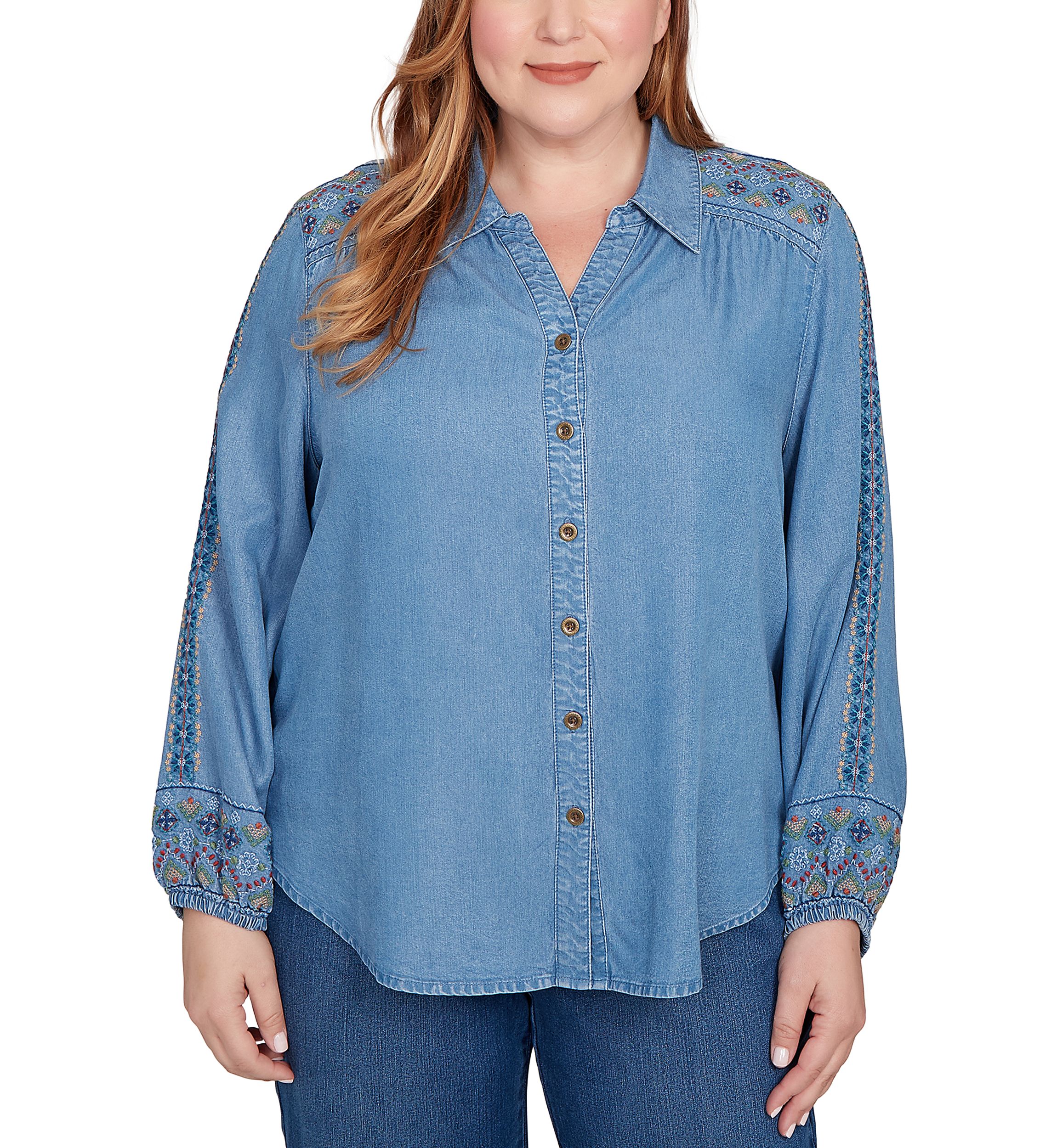 Plus Size Sunset Canyon Embroidered Tencel Shirt