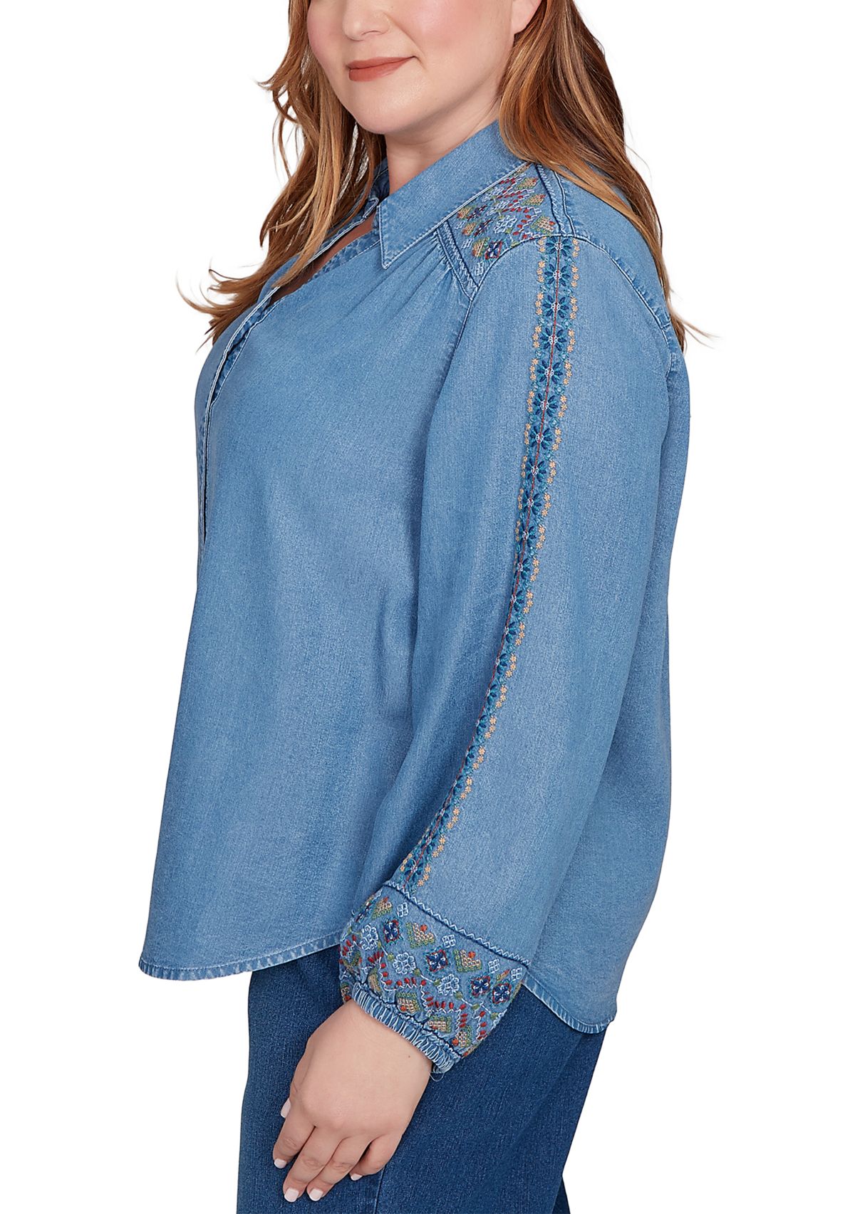 Plus Size Sunset Canyon Embroidered Tencel Shirt