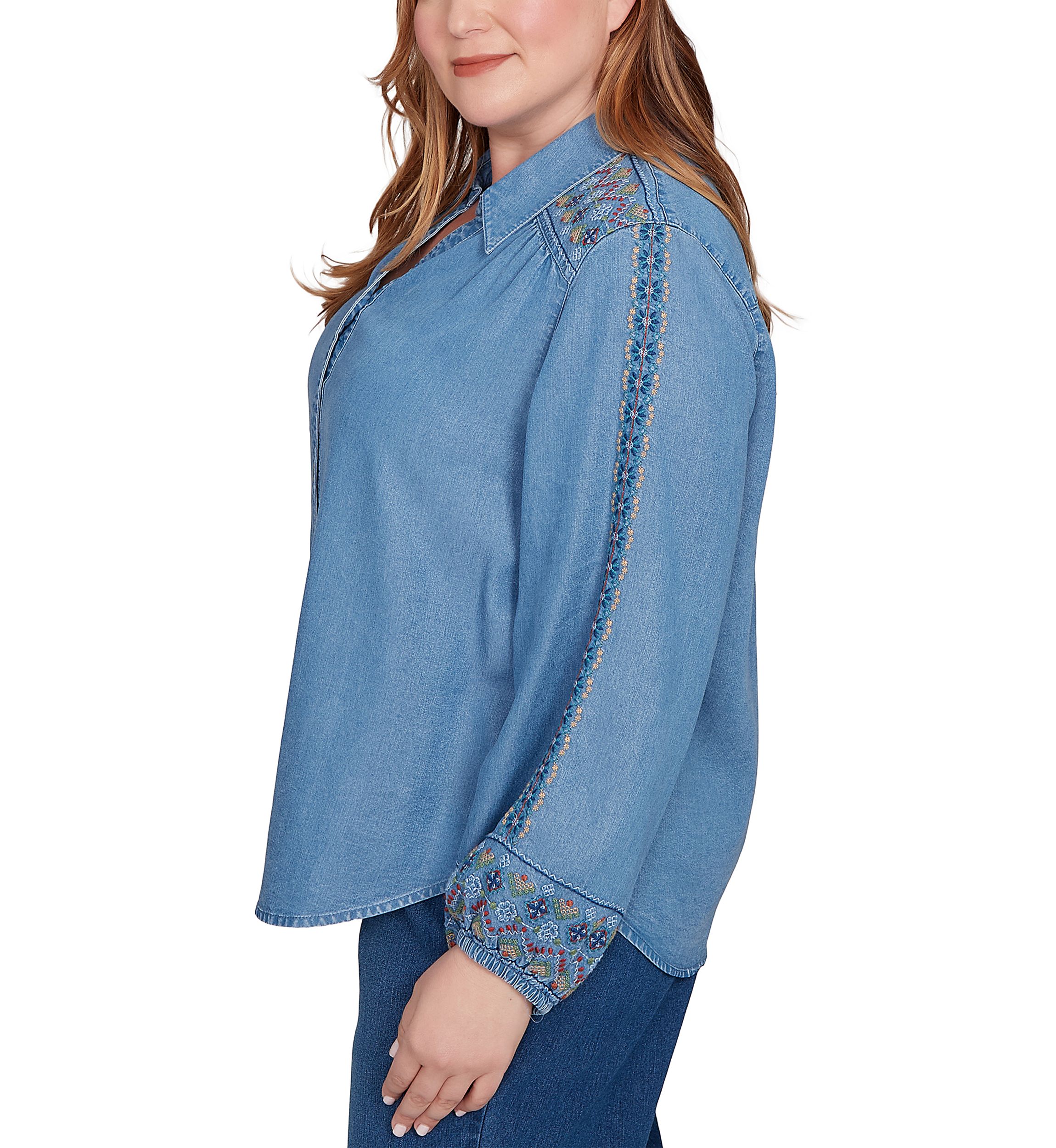 Plus Size Sunset Canyon Embroidered Tencel Shirt
