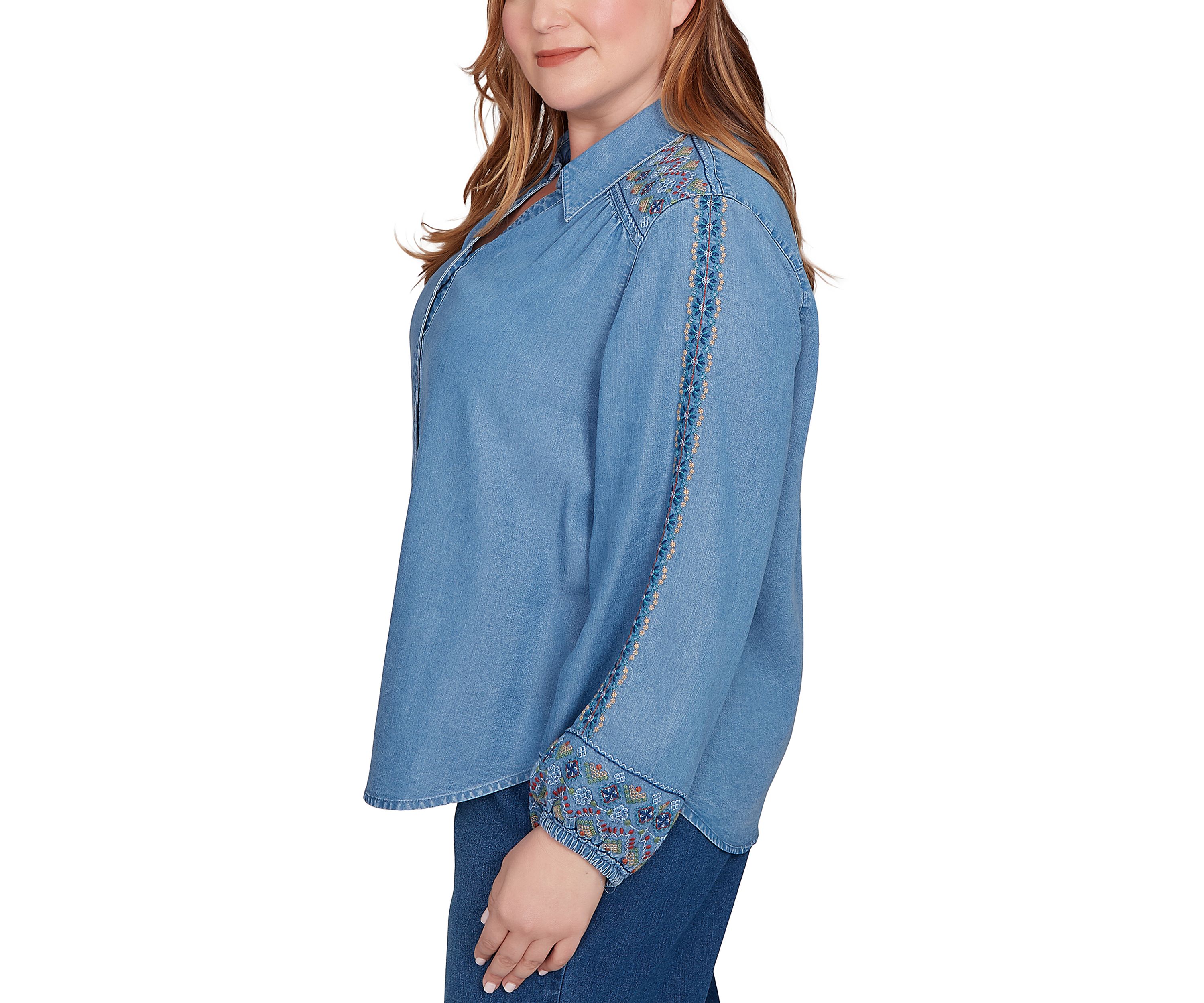 Plus Size Sunset Canyon Embroidered Tencel Shirt