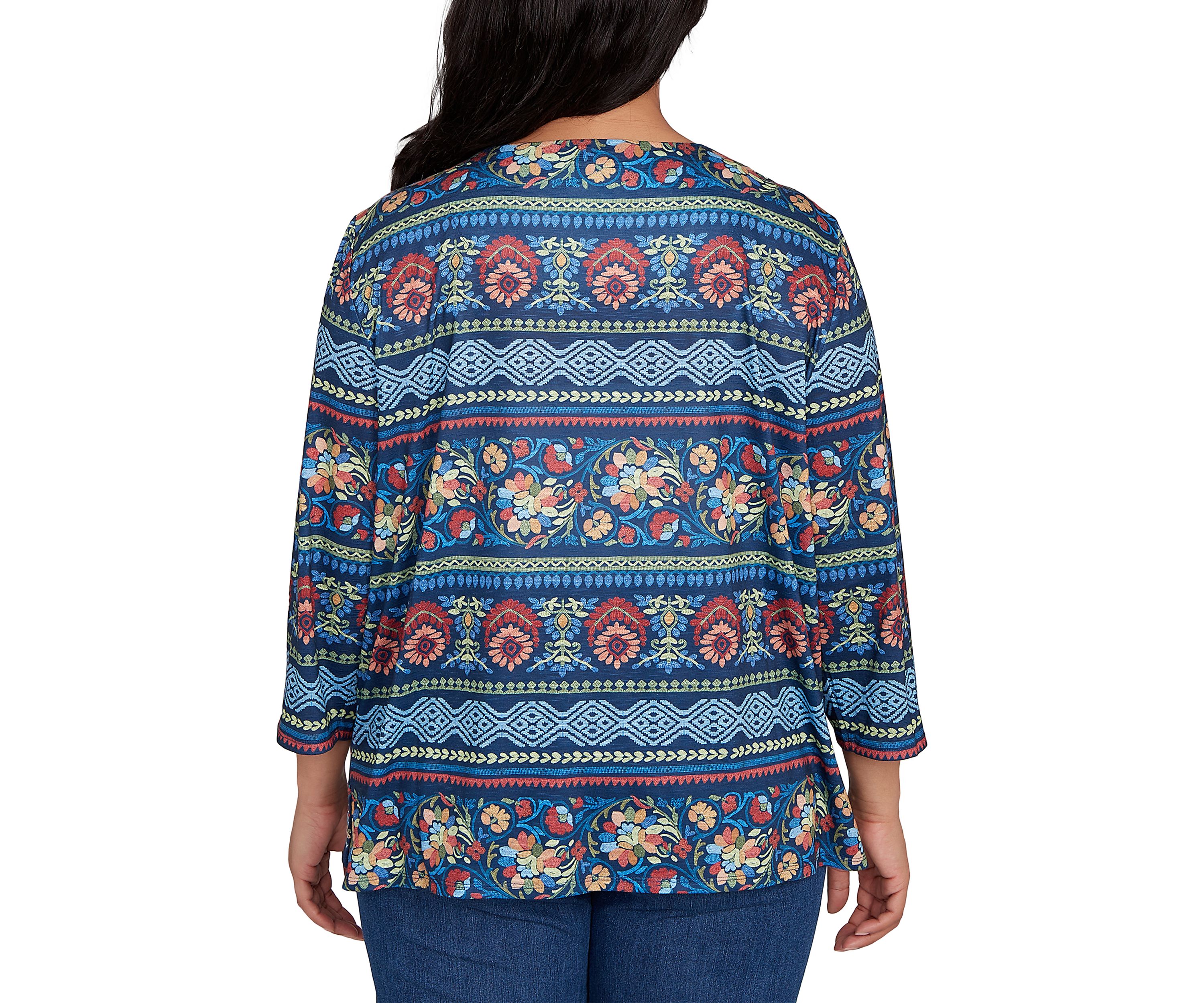 Plus Size Sunset Canyon Floral Embroidery with Print Sleeves