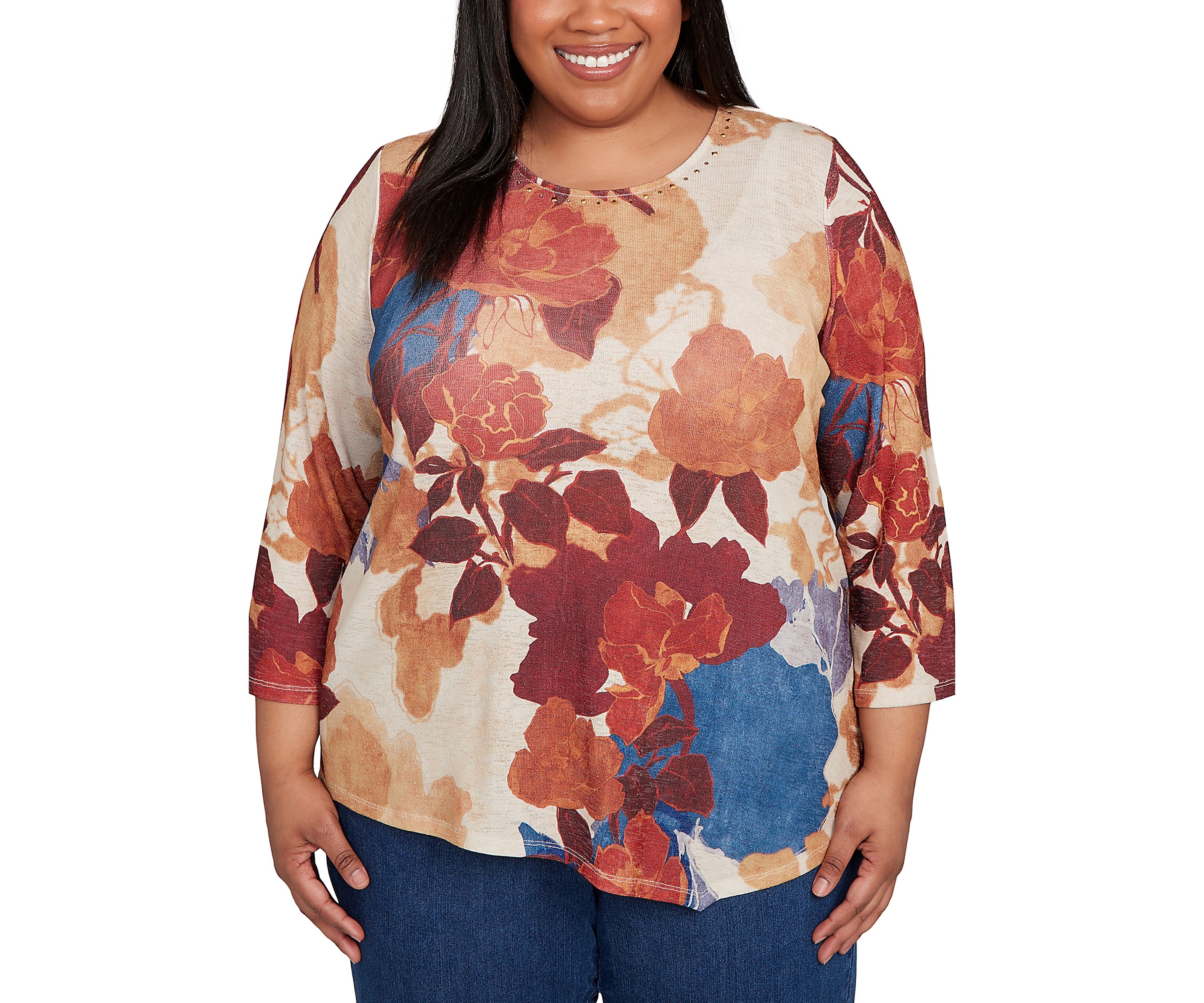 Plus Size Sunset Canyon Drama Abstract Floral Top