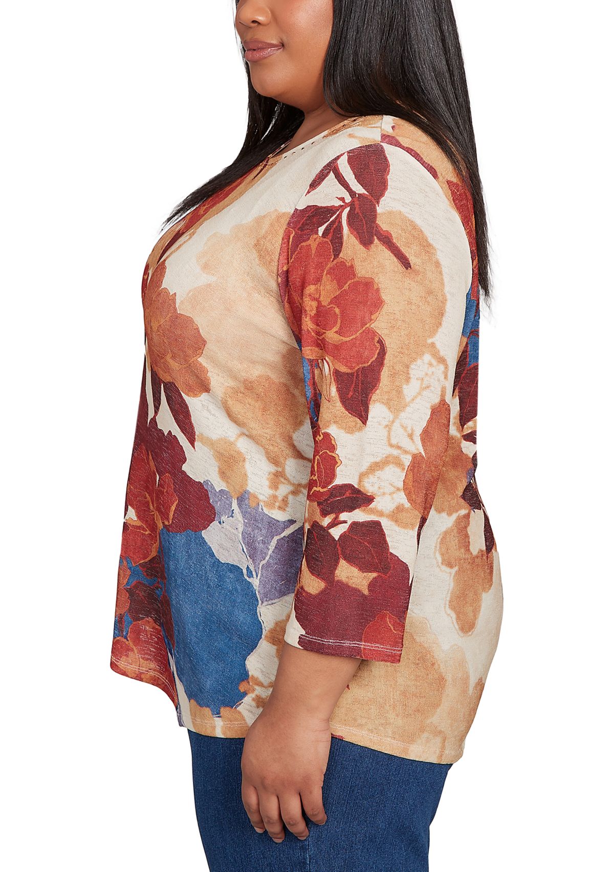 Plus Size Sunset Canyon Drama Abstract Floral Top