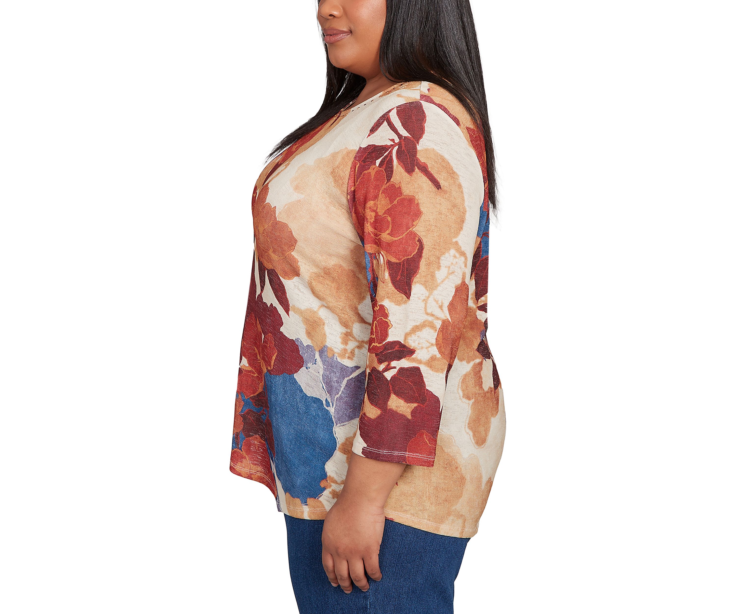 Plus Size Sunset Canyon Drama Abstract Floral Top