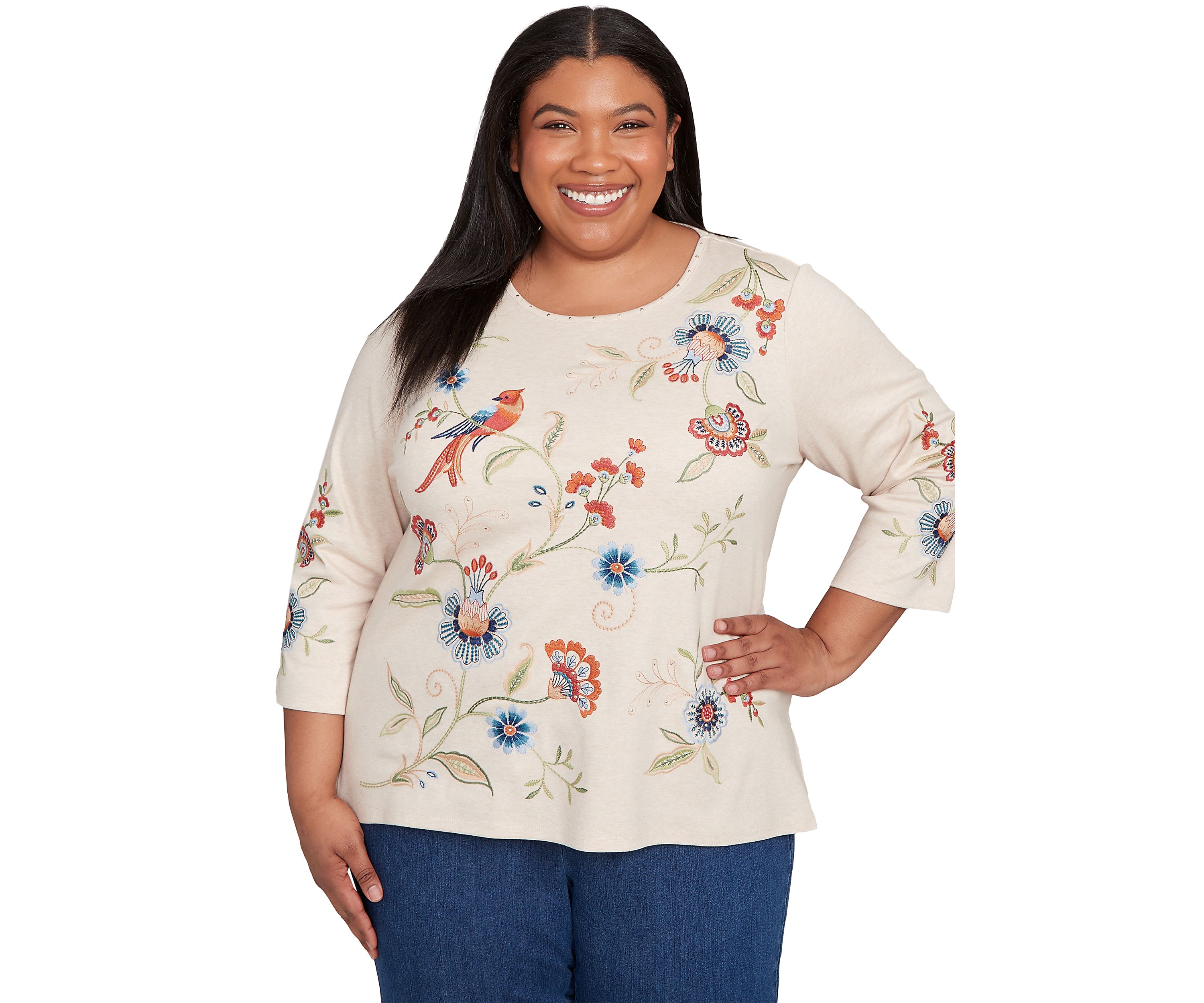 Plus Size Sunset Canyon Allover Floral Embroidery Top