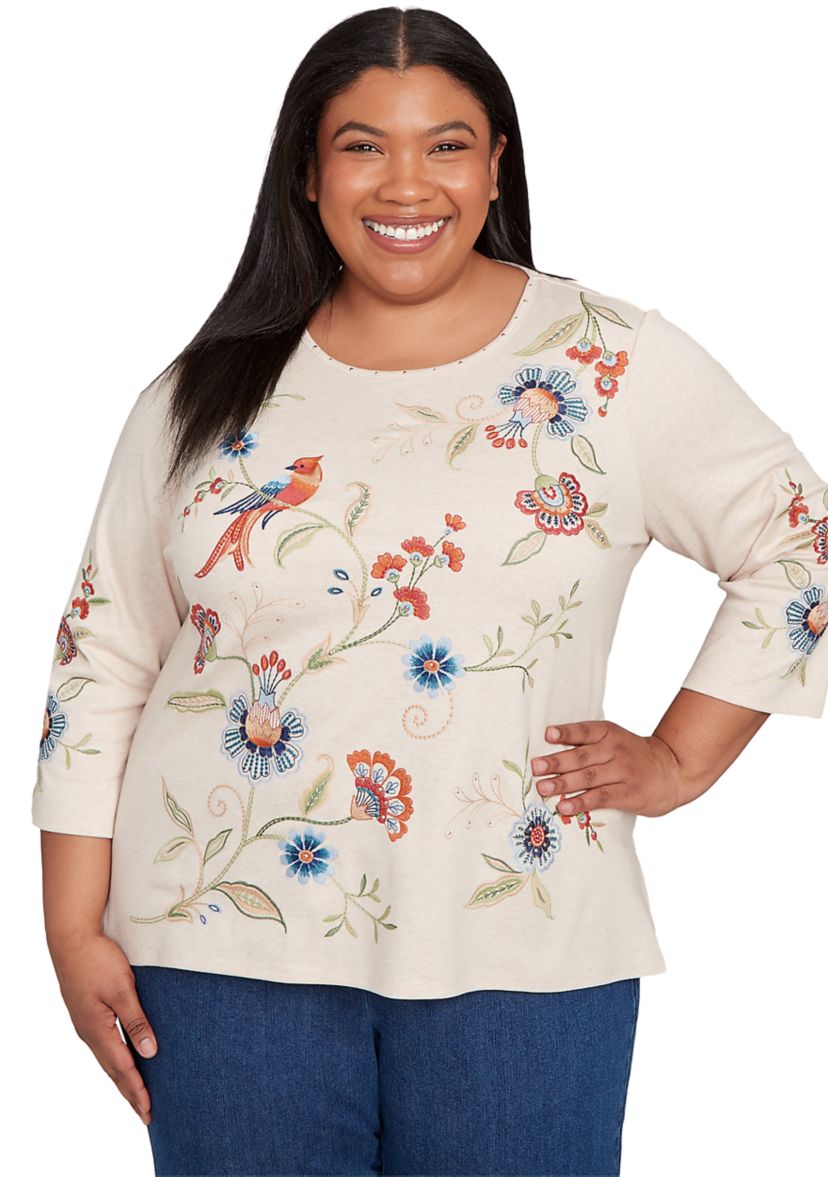 Plus Size Sunset Canyon Allover Floral Embroidery Top