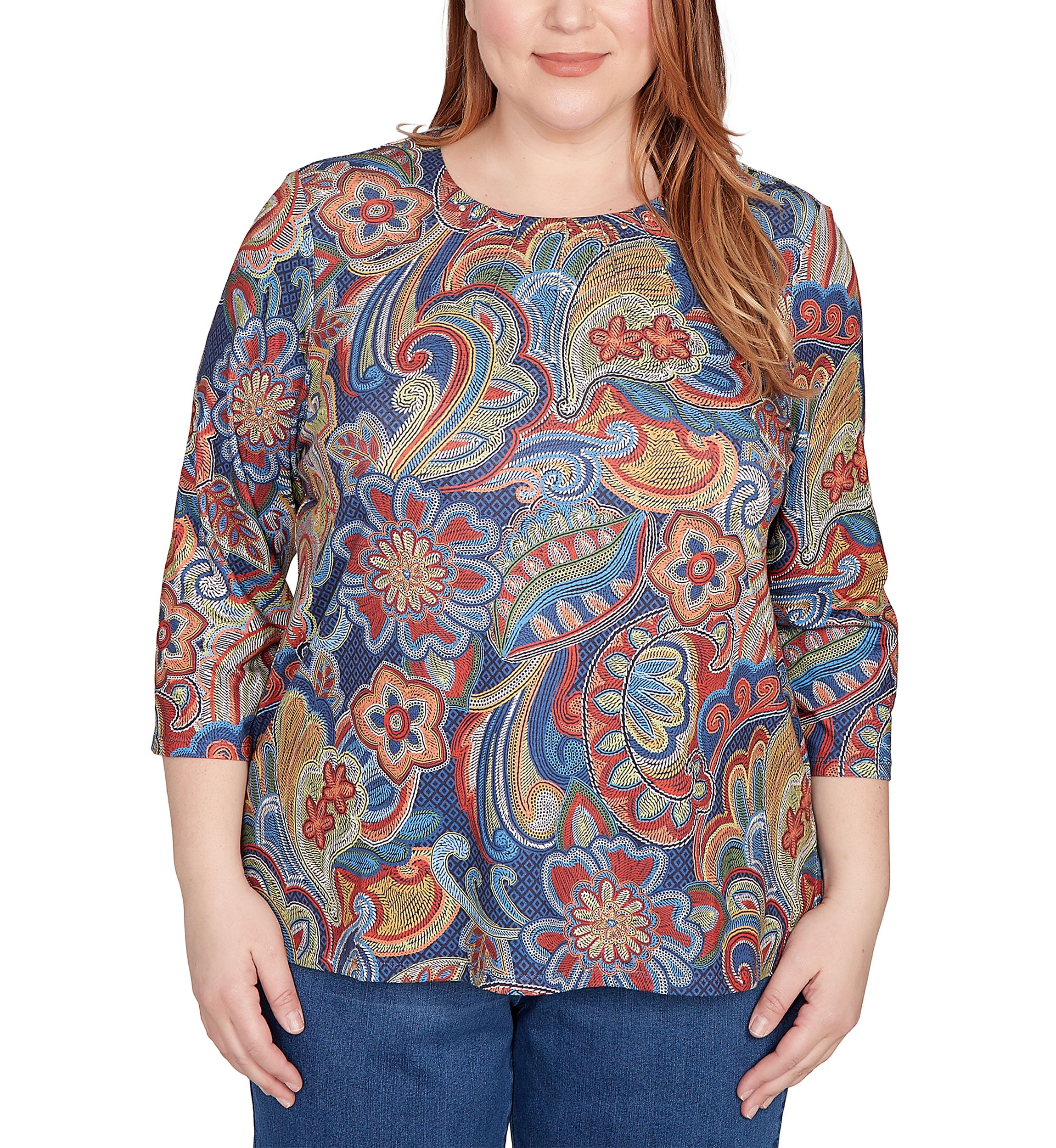 Plus Size Sunset Canyon Stitched Floral Batik Top