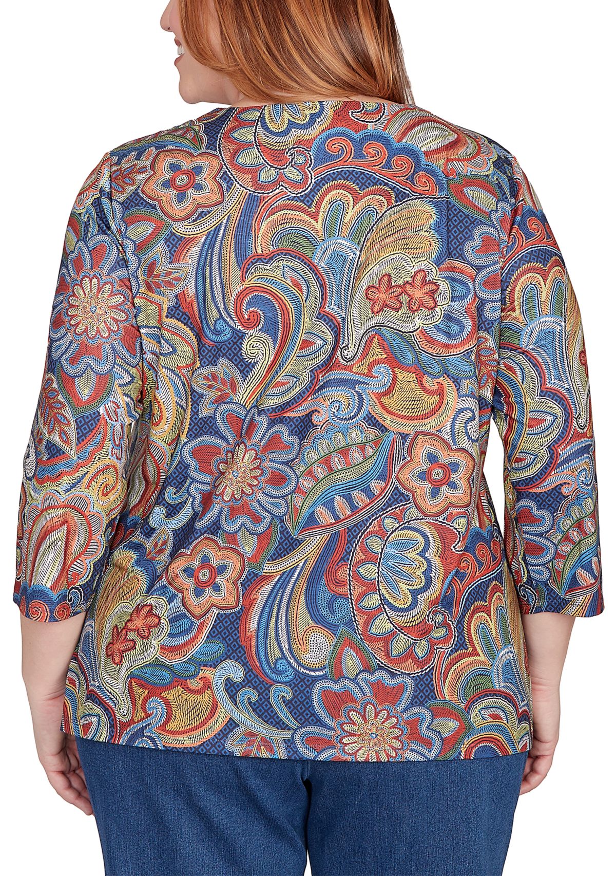 Plus Size Sunset Canyon Stitched Floral Batik Top