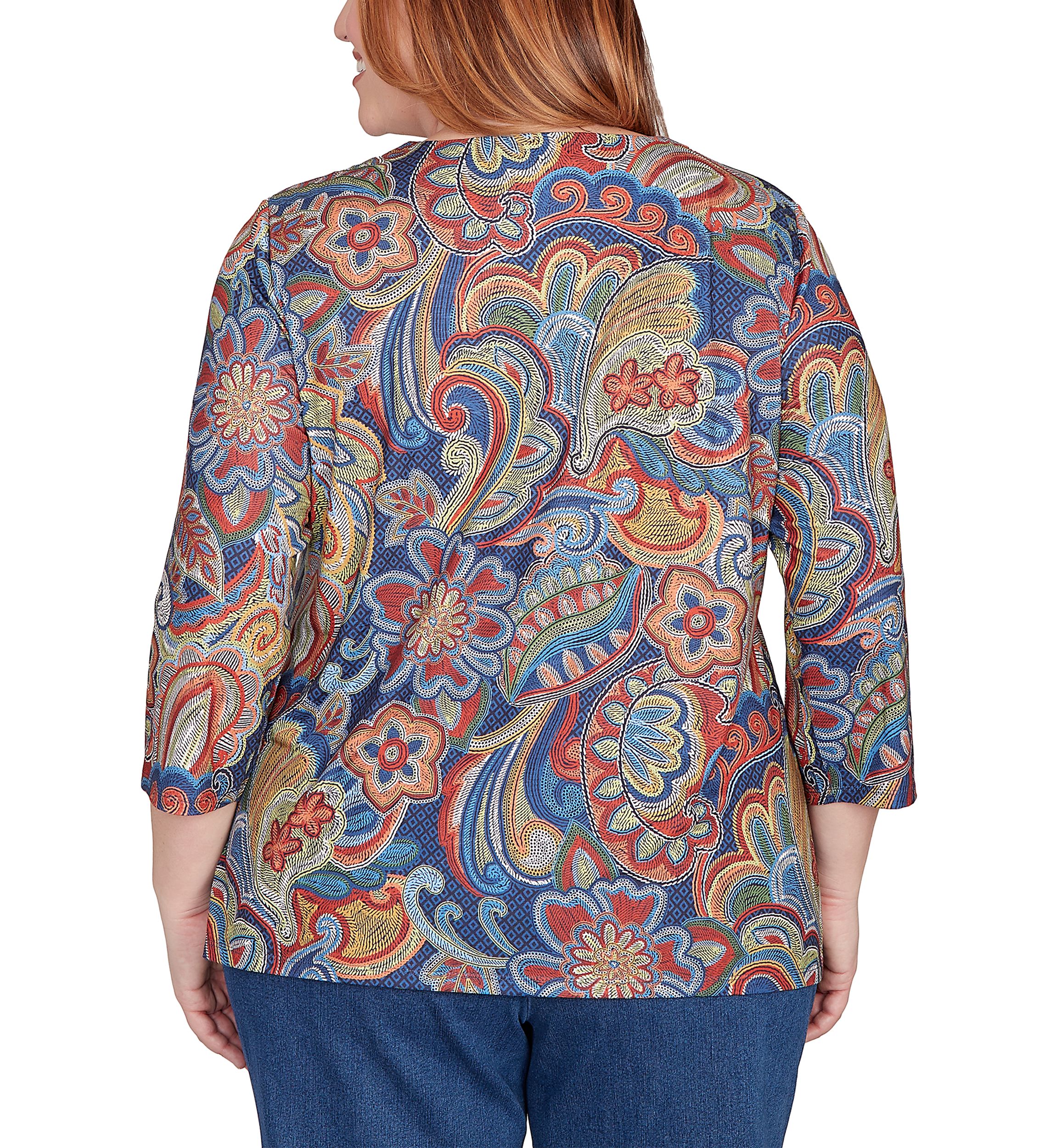 Plus Size Sunset Canyon Stitched Floral Batik Top