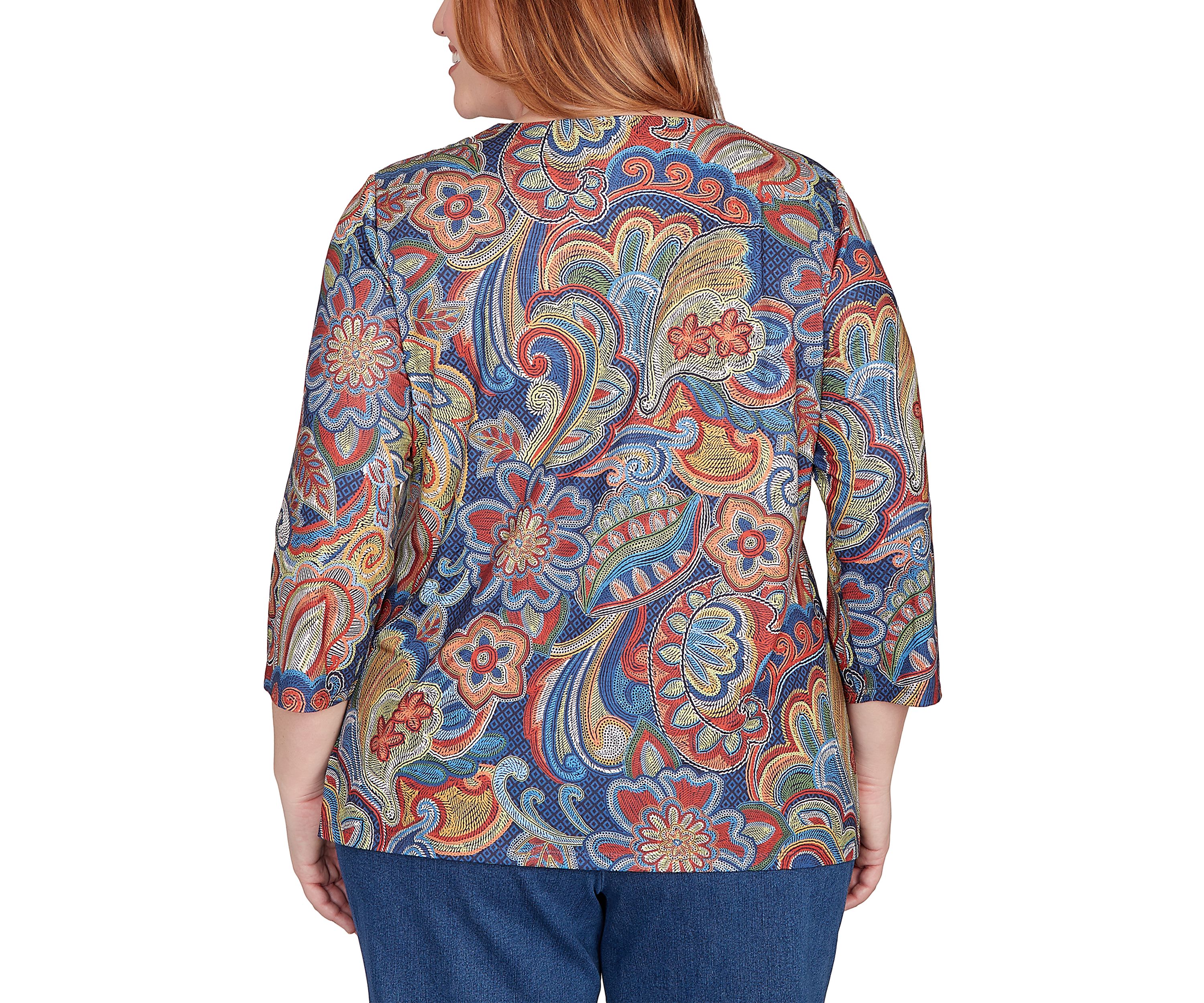 Plus Size Sunset Canyon Stitched Floral Batik Top