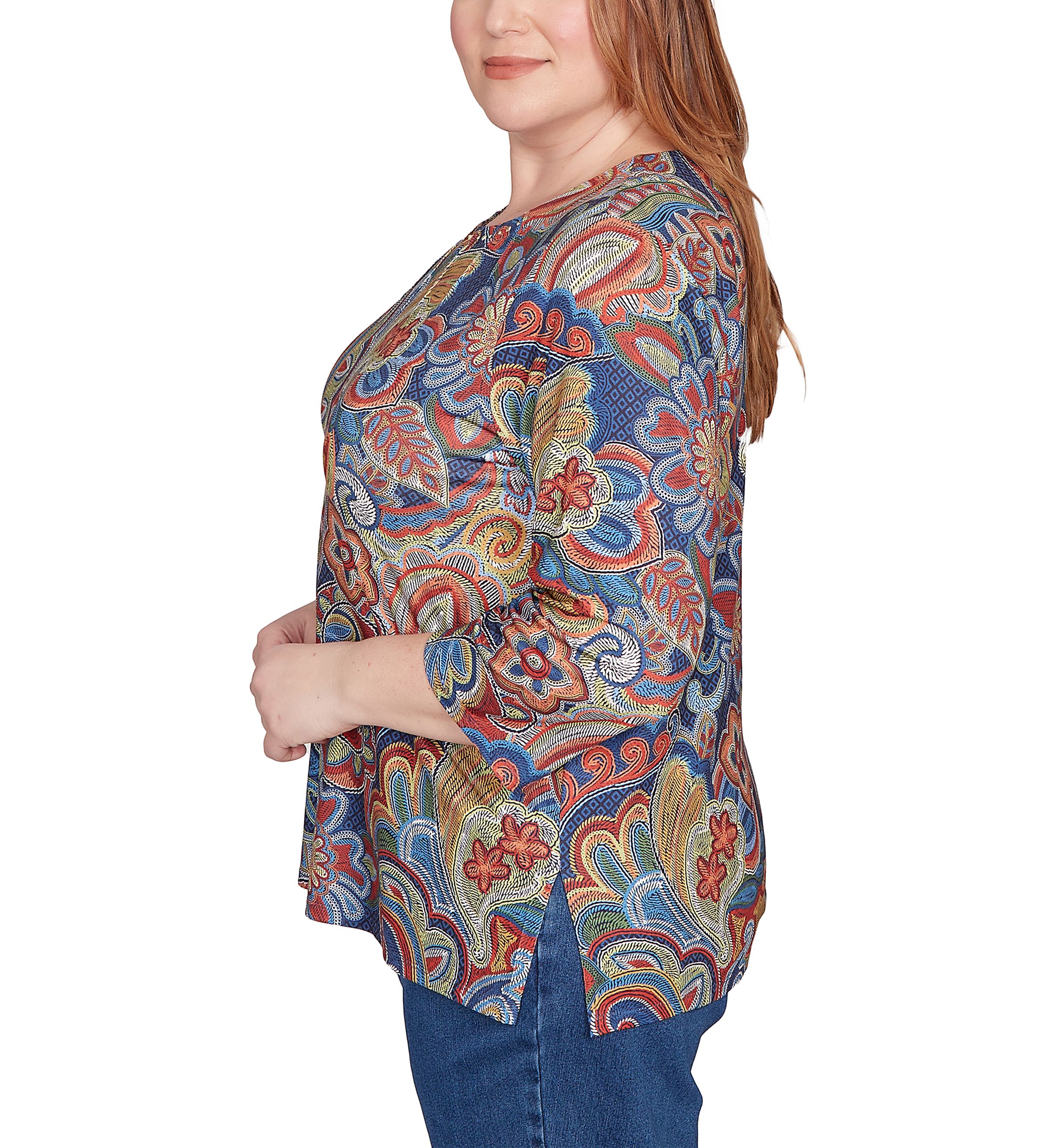 Plus Size Sunset Canyon Stitched Floral Batik Top