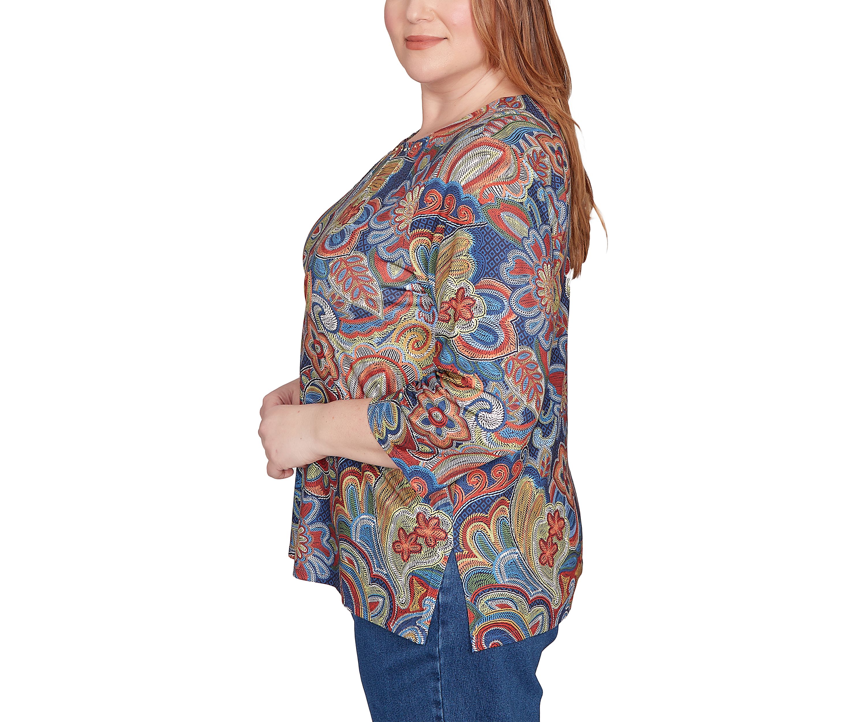 Plus Size Sunset Canyon Stitched Floral Batik Top