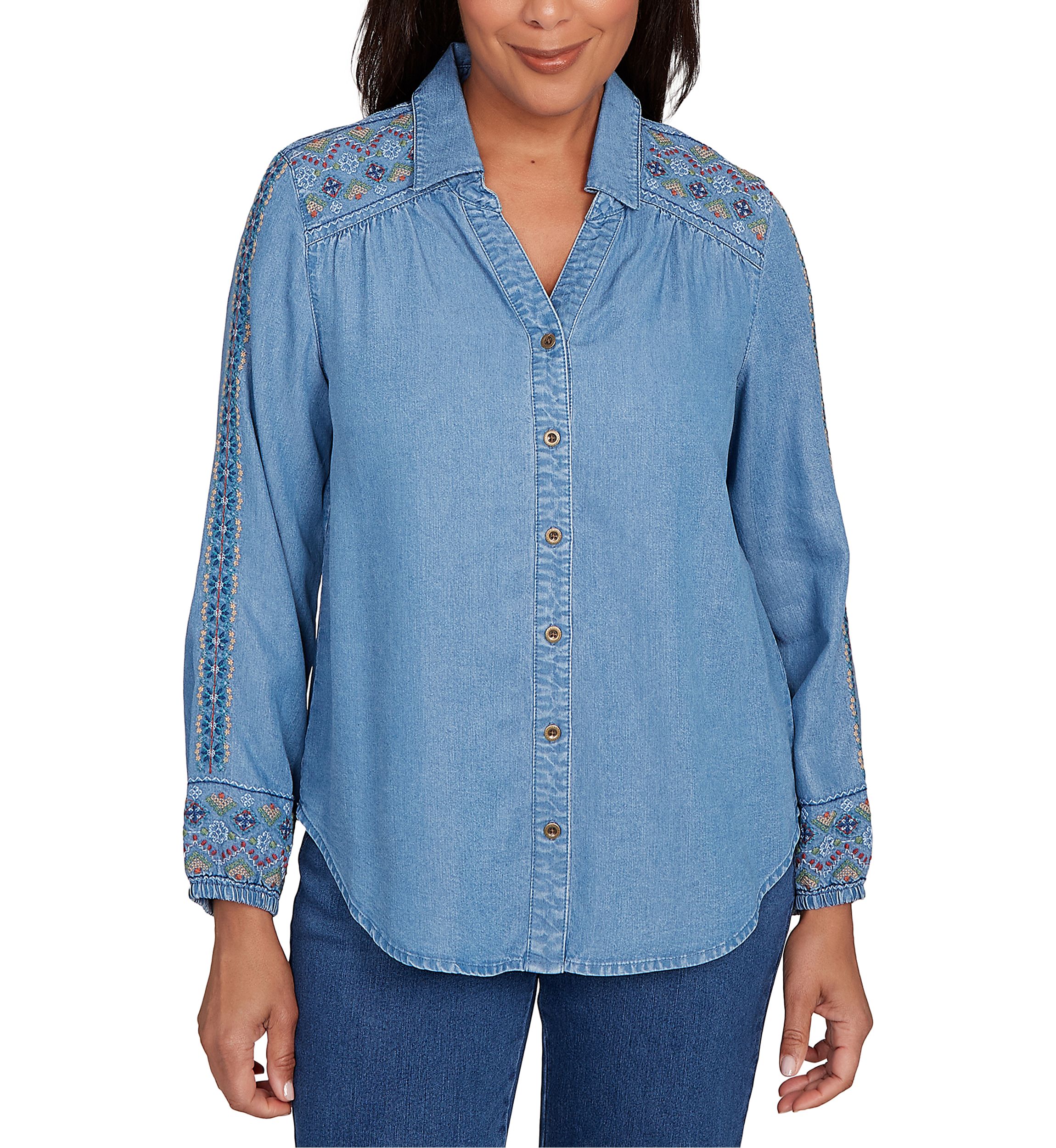 Petite Sunset Canyon Embroidered Tencel Shirt