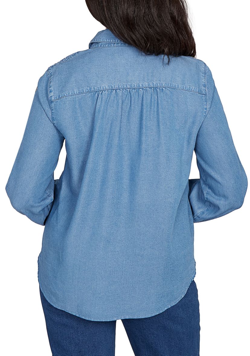 Petite Sunset Canyon Embroidered Tencel Shirt