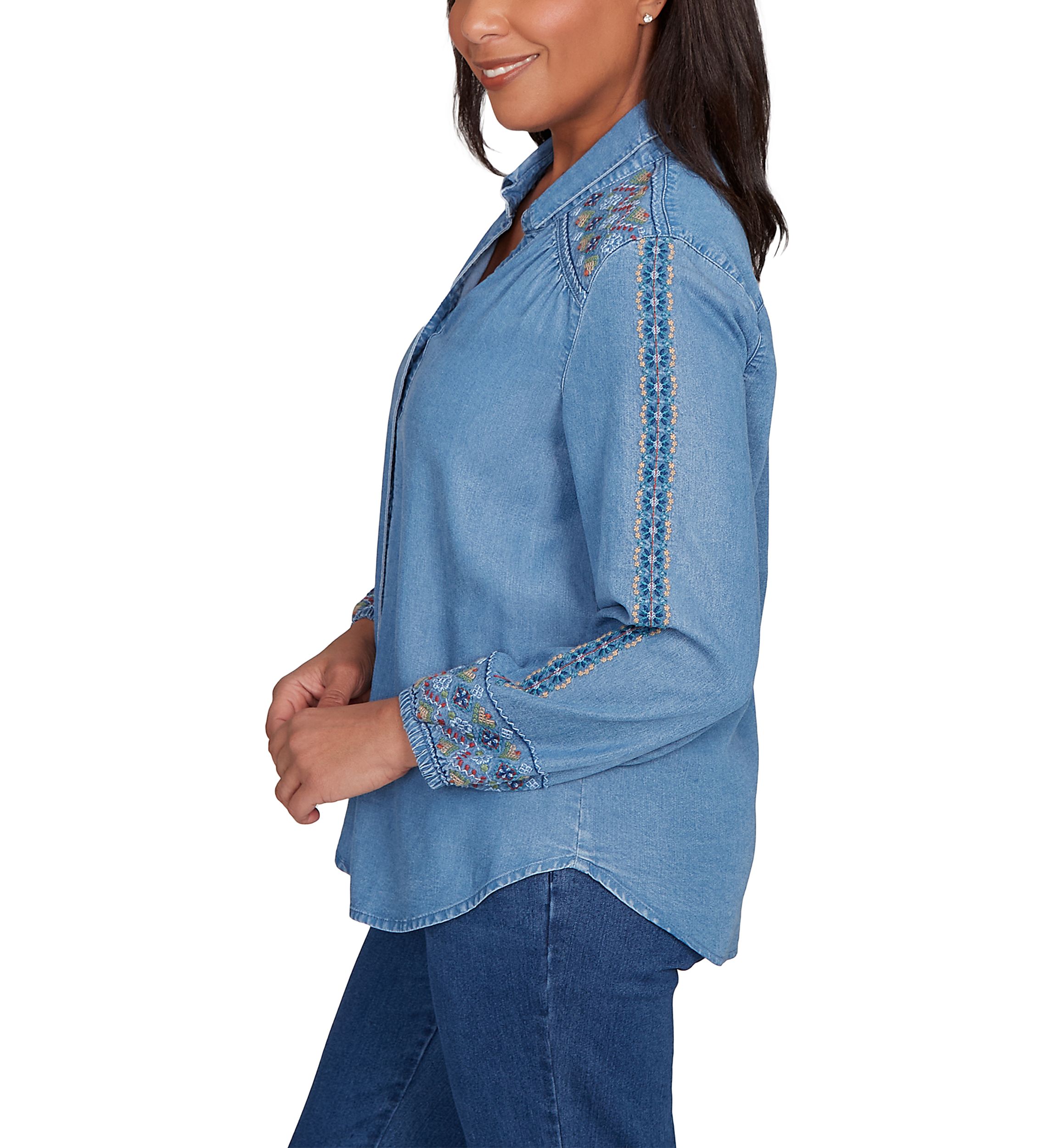 Petite Sunset Canyon Embroidered Tencel Shirt