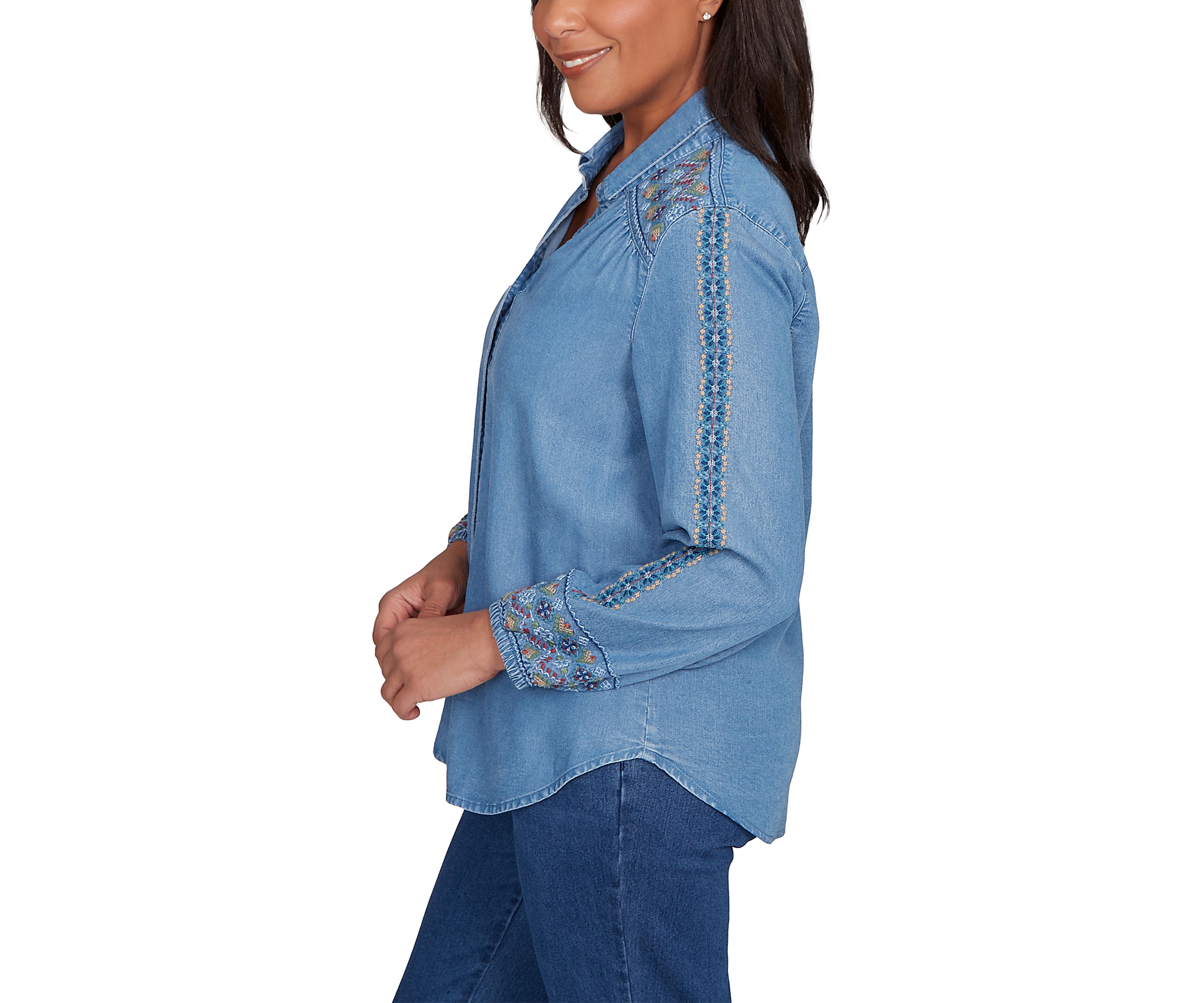 Petite Sunset Canyon Embroidered Tencel Shirt