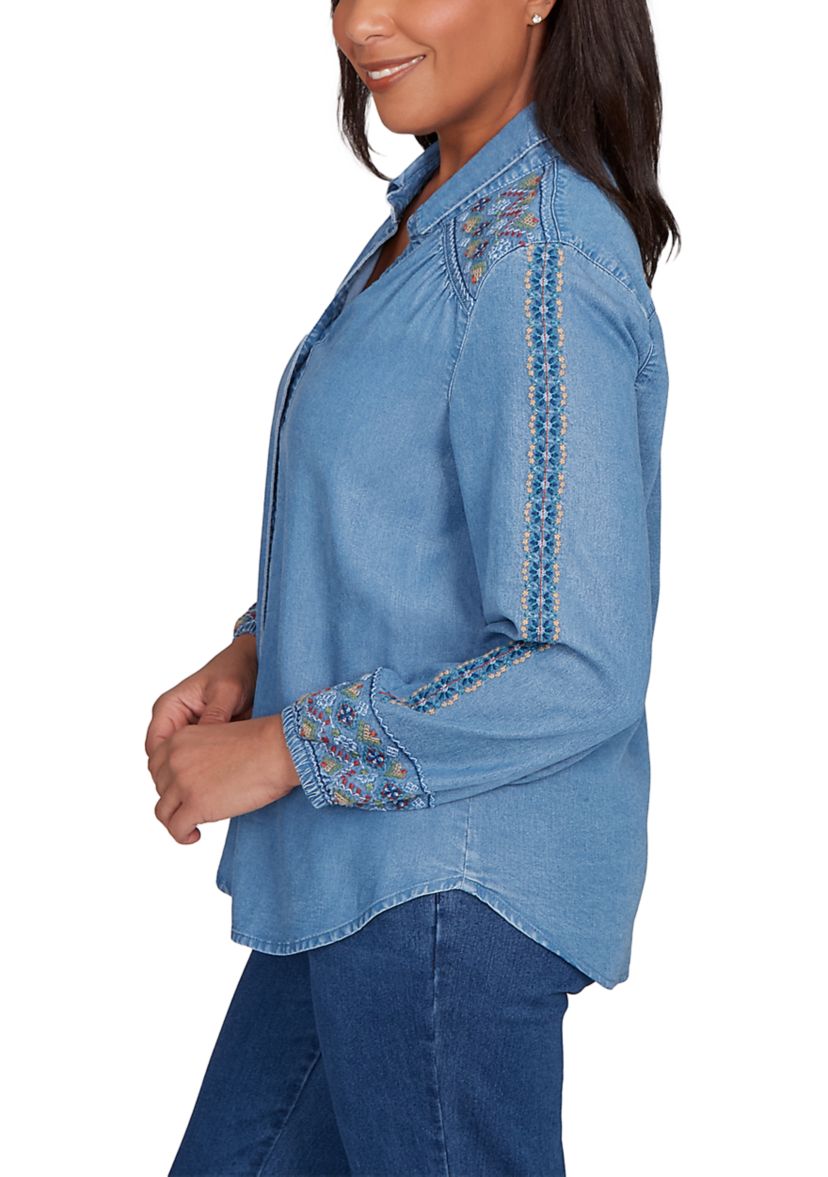 Petite Sunset Canyon Embroidered Tencel Shirt