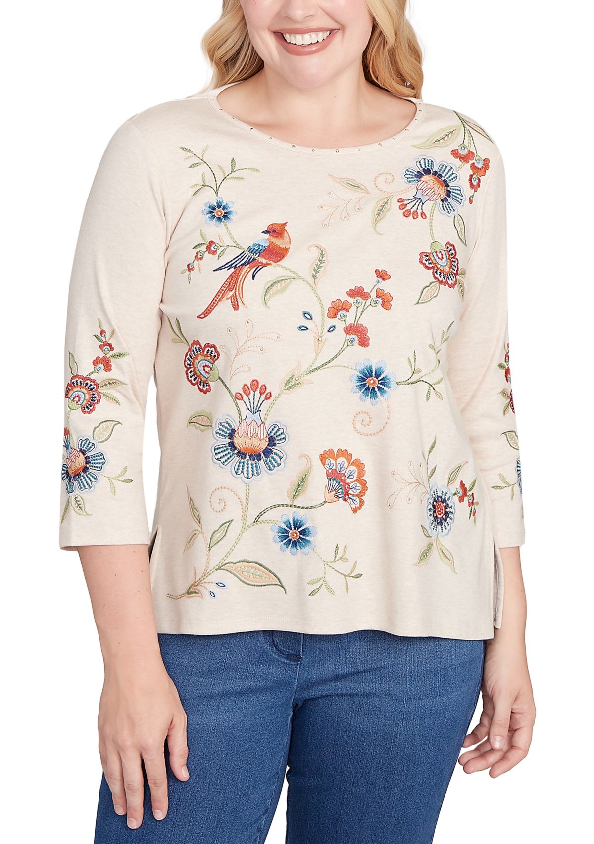 Petite Sunset Canyon Allover Floral Embroidery Top 