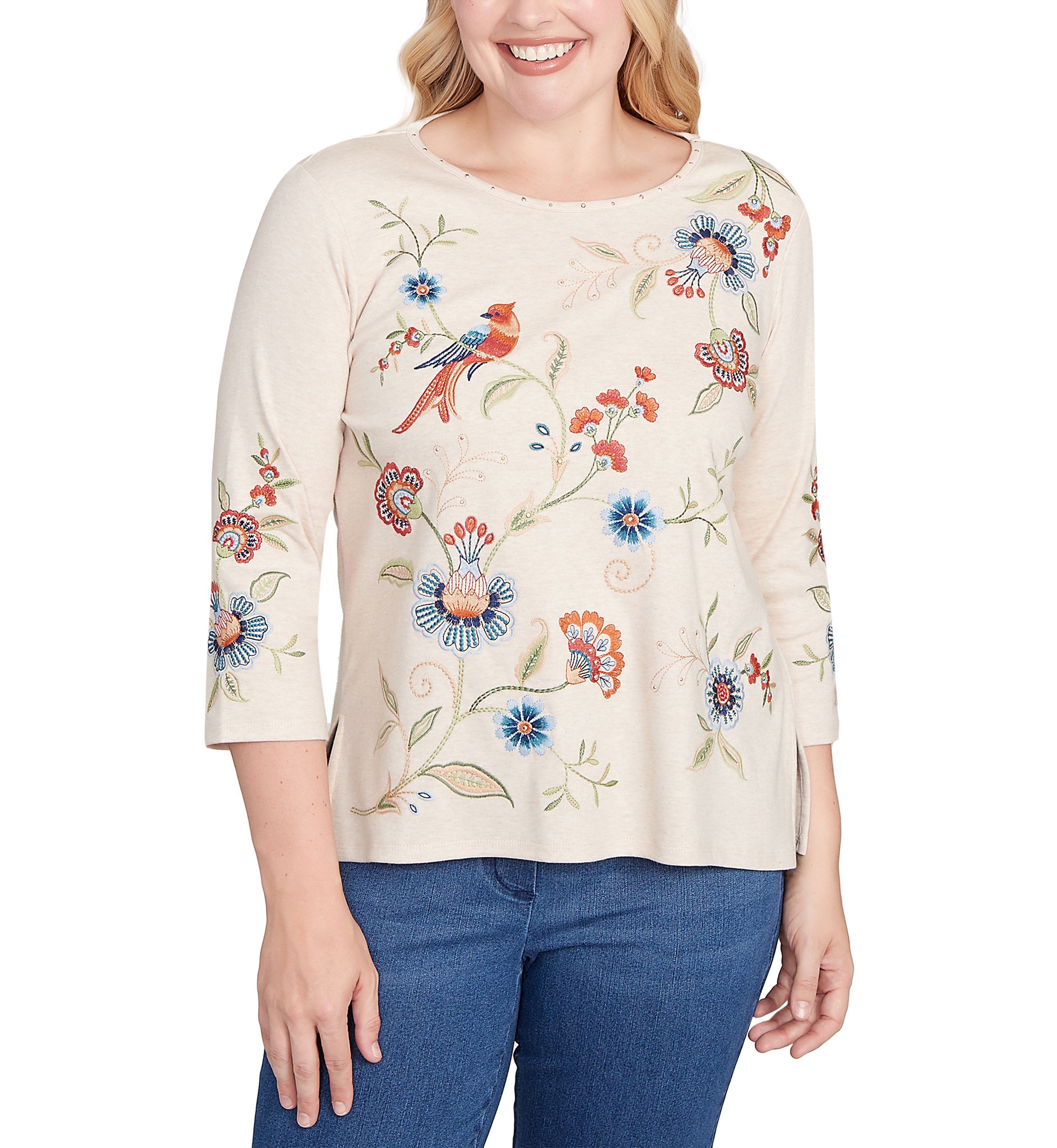 Petite Sunset Canyon Allover Floral Embroidery Top 