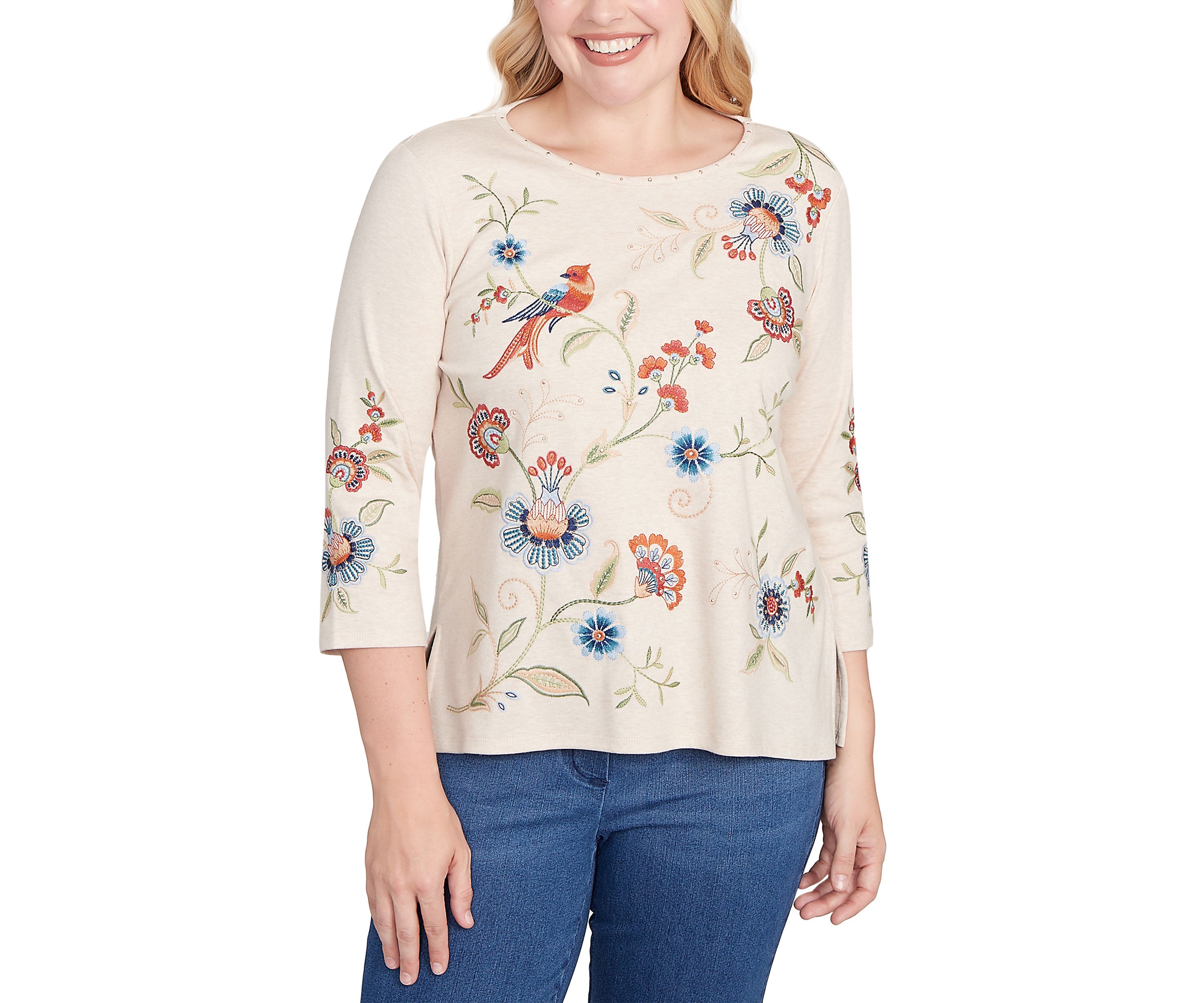 Petite Sunset Canyon Allover Floral Embroidery Top 