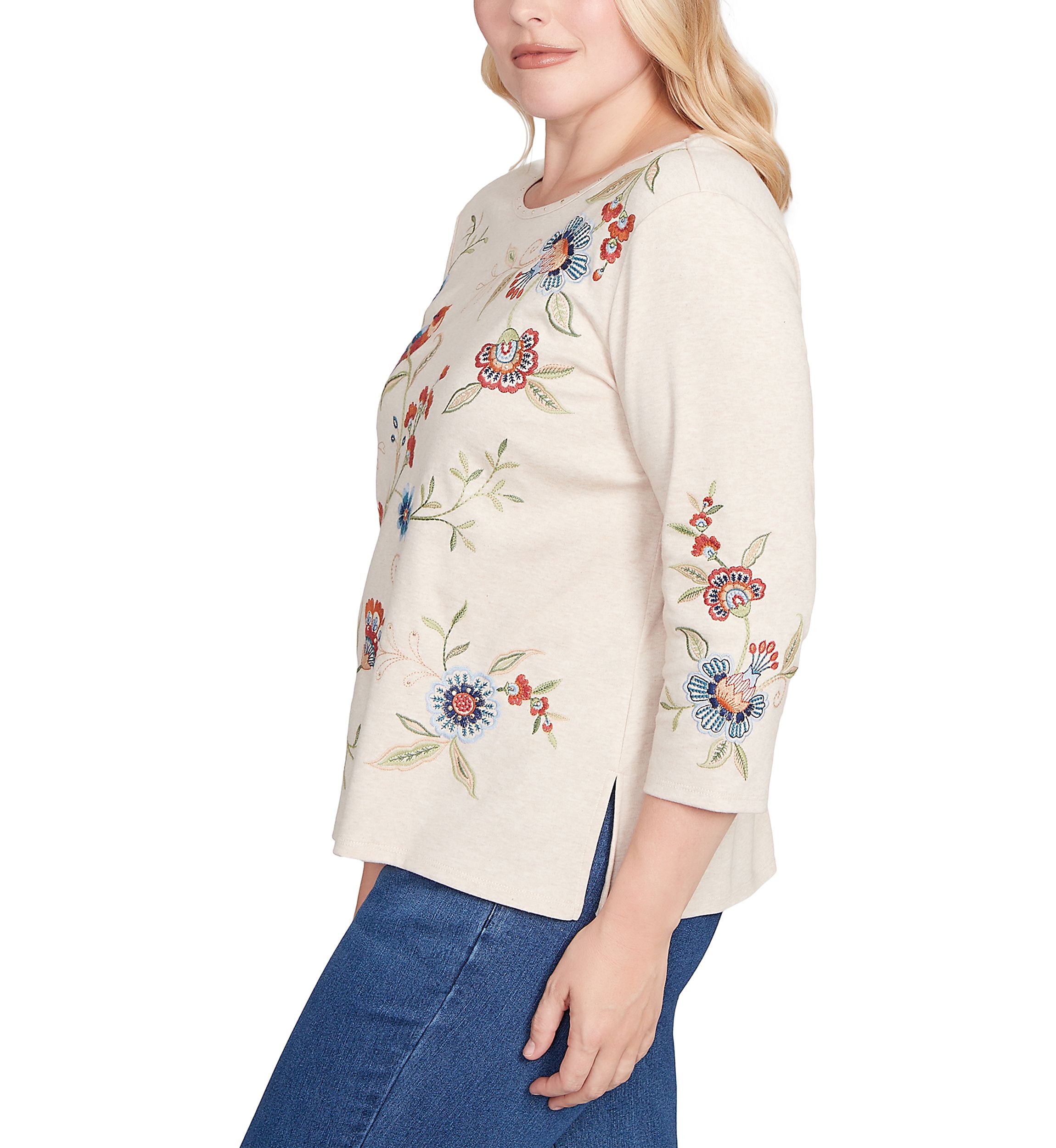 Petite Sunset Canyon Allover Floral Embroidery Top 