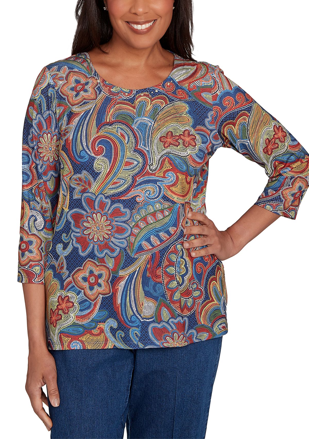 Petite Sunset Canyon Stitched Floral Batik Top