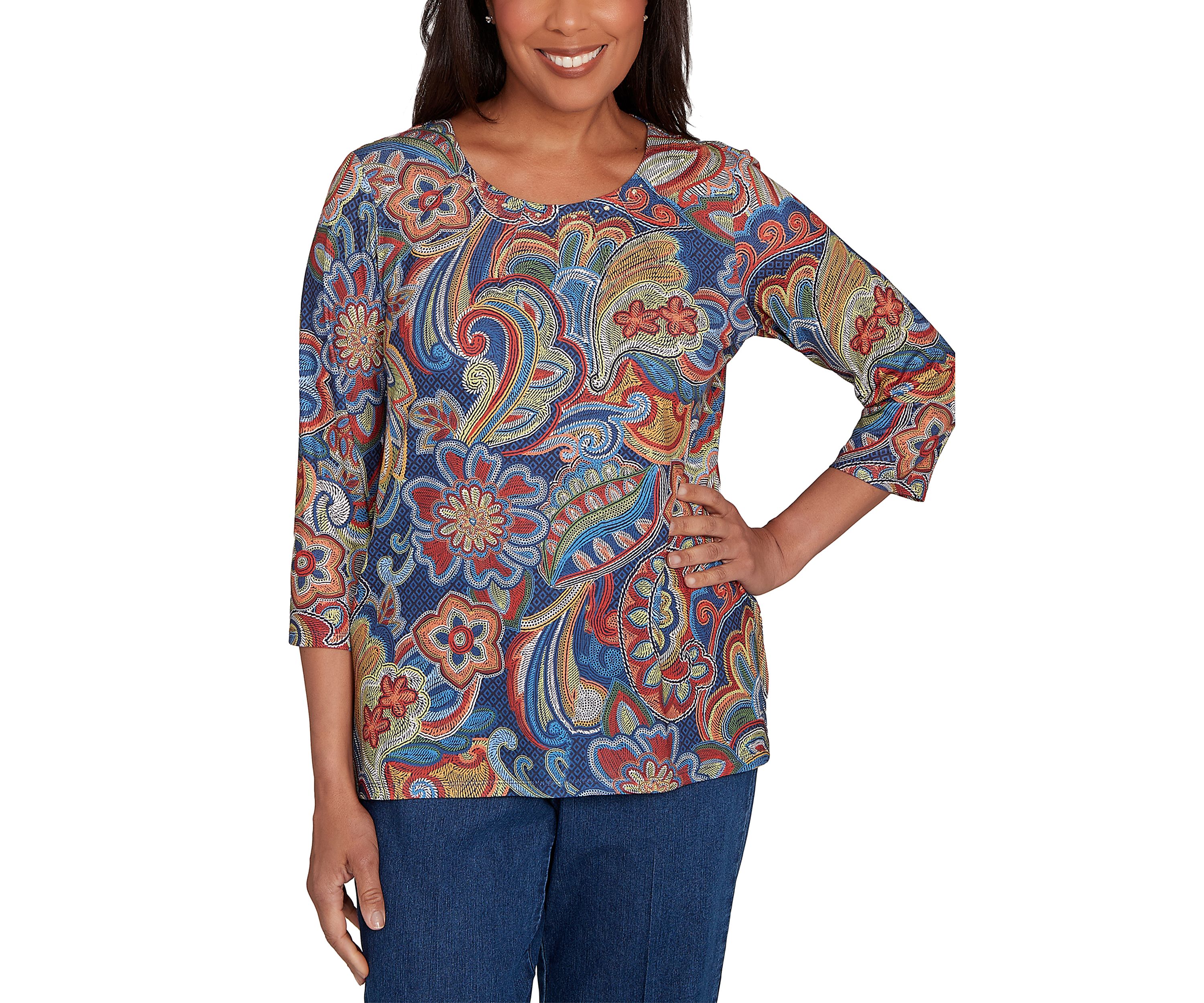 Petite Sunset Canyon Stitched Floral Batik Top