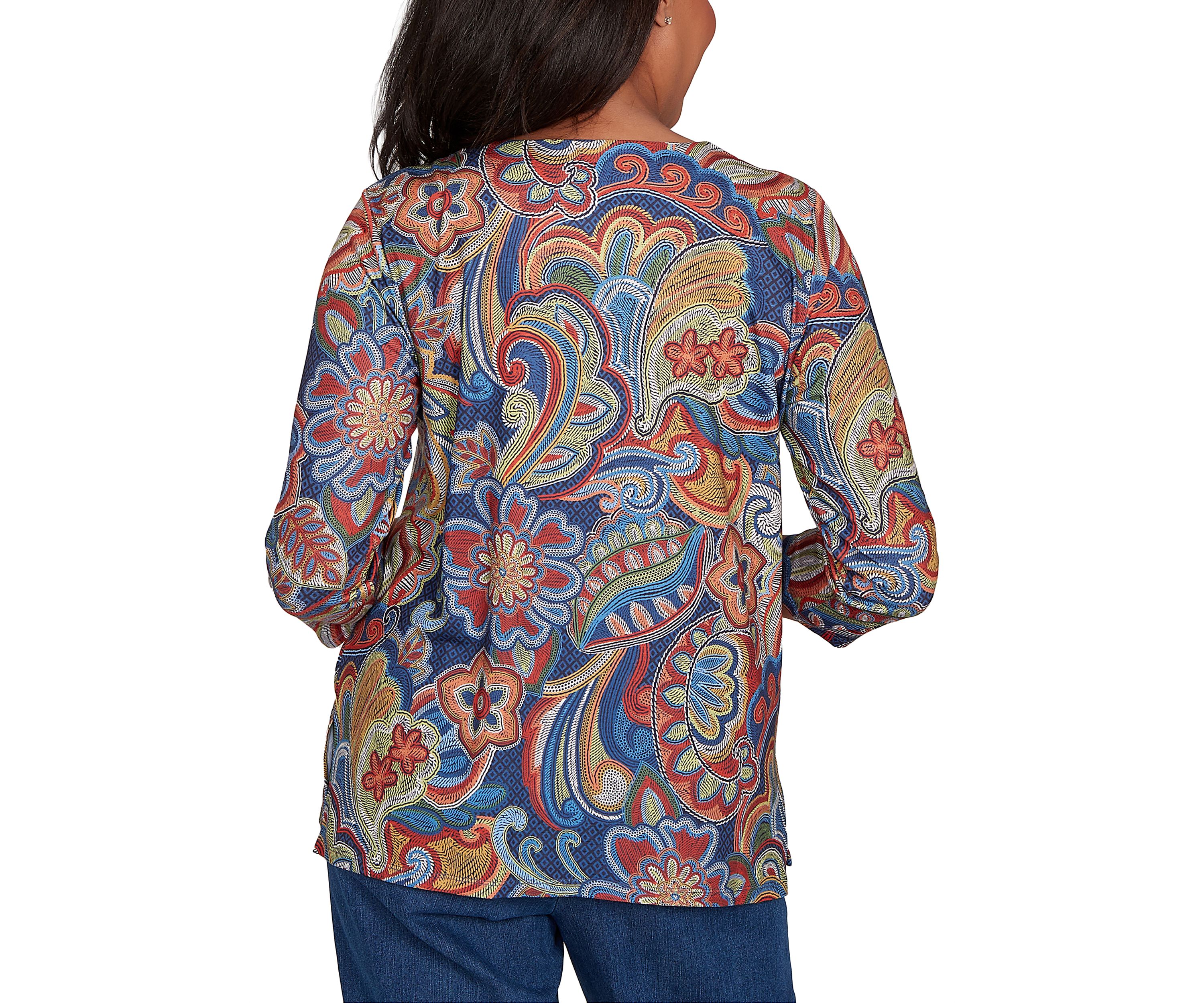 Petite Sunset Canyon Stitched Floral Batik Top