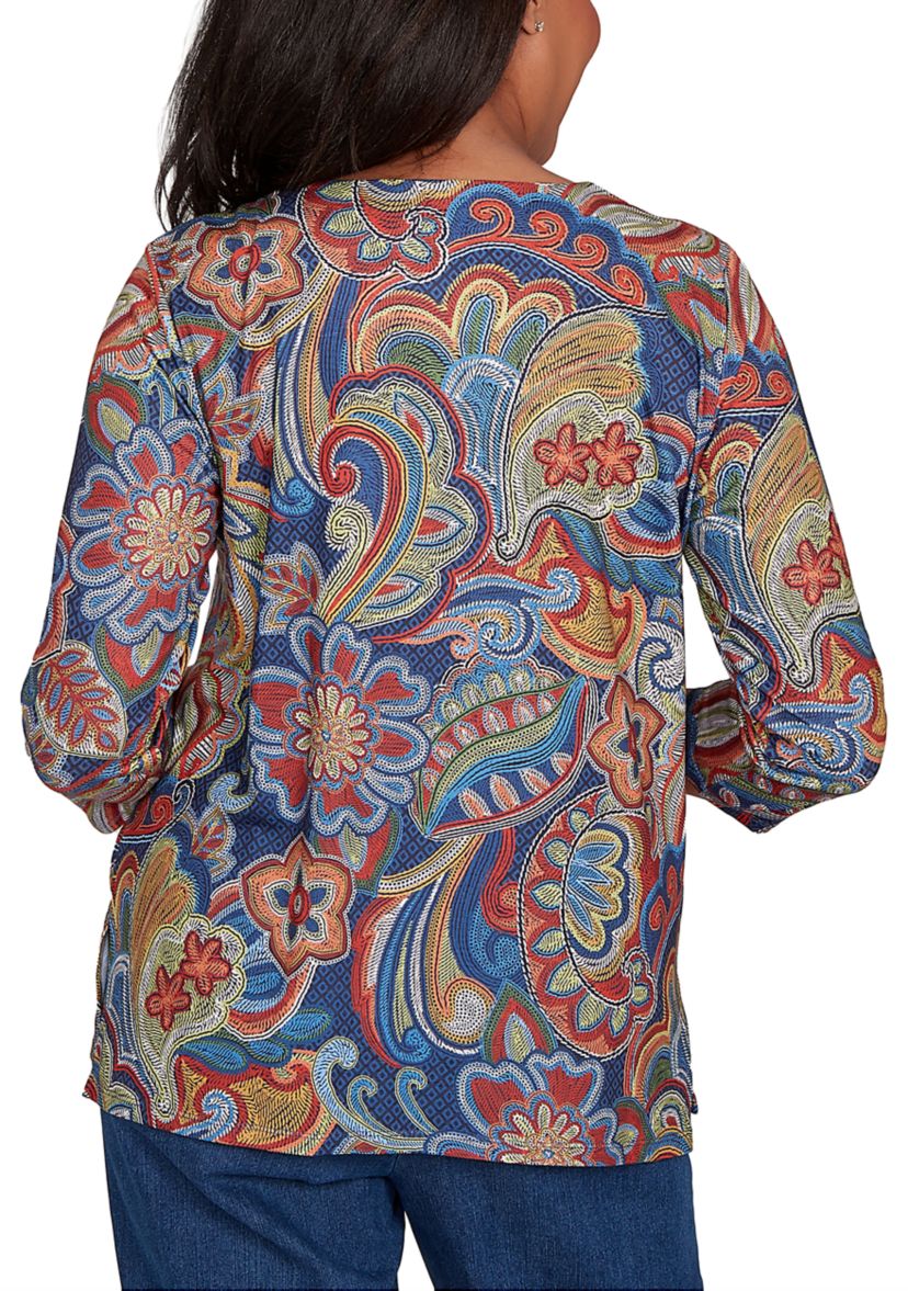 Petite Sunset Canyon Stitched Floral Batik Top