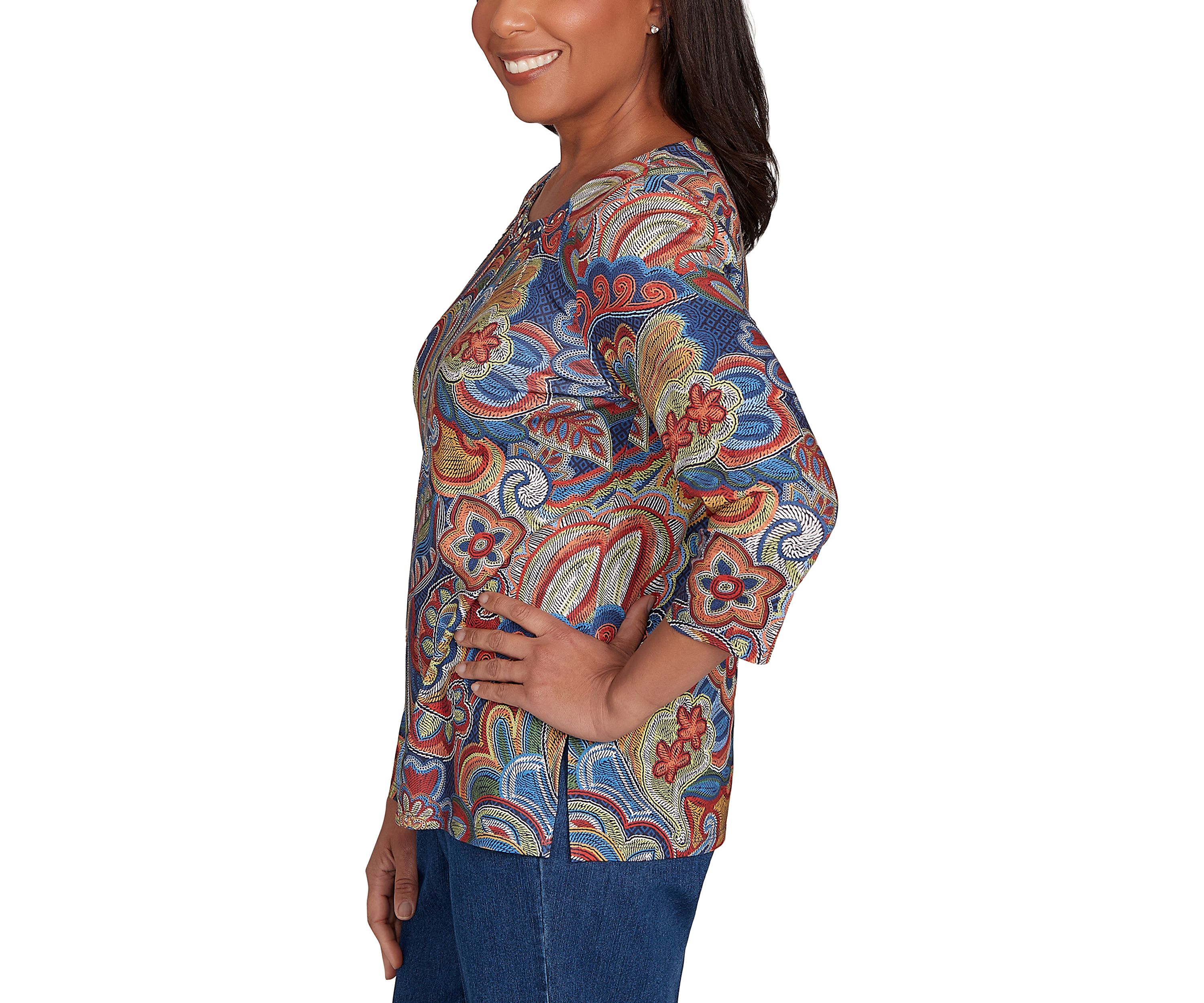 Petite Sunset Canyon Stitched Floral Batik Top