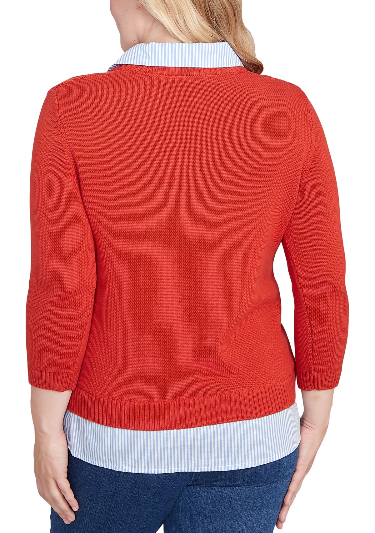 Petite Sunset Canyon Cable Stitch with Stripe Woven Trim Sweater