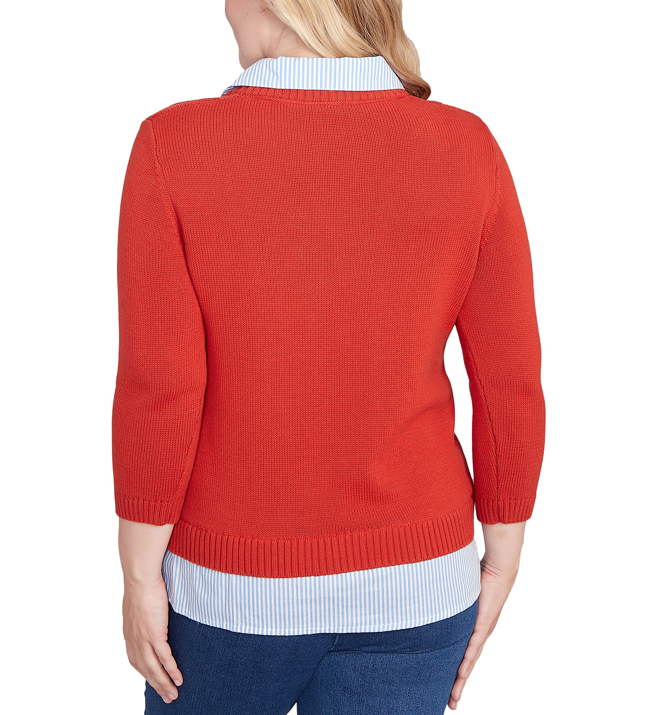 Petite Sunset Canyon Cable Stitch with Stripe Woven Trim Sweater